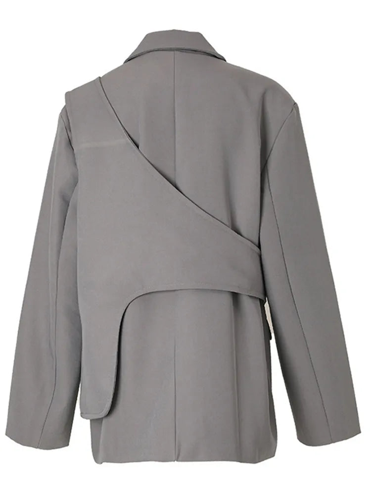Women's Asymmetrical Solid Blazers - Notched Collar Long Sleeve Patchwork Button Loose Casual Jacket for Office, Party & Everyday Wear | Fashion Outerwear for Women