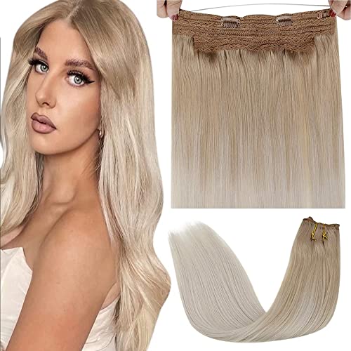 Premium Fish Line Halo Hair Extensions with Invisible Clips - Seamless 100% Human Hair Extensions for Length & Volume - Perfect for Weddings, Parties & Daily Styling
