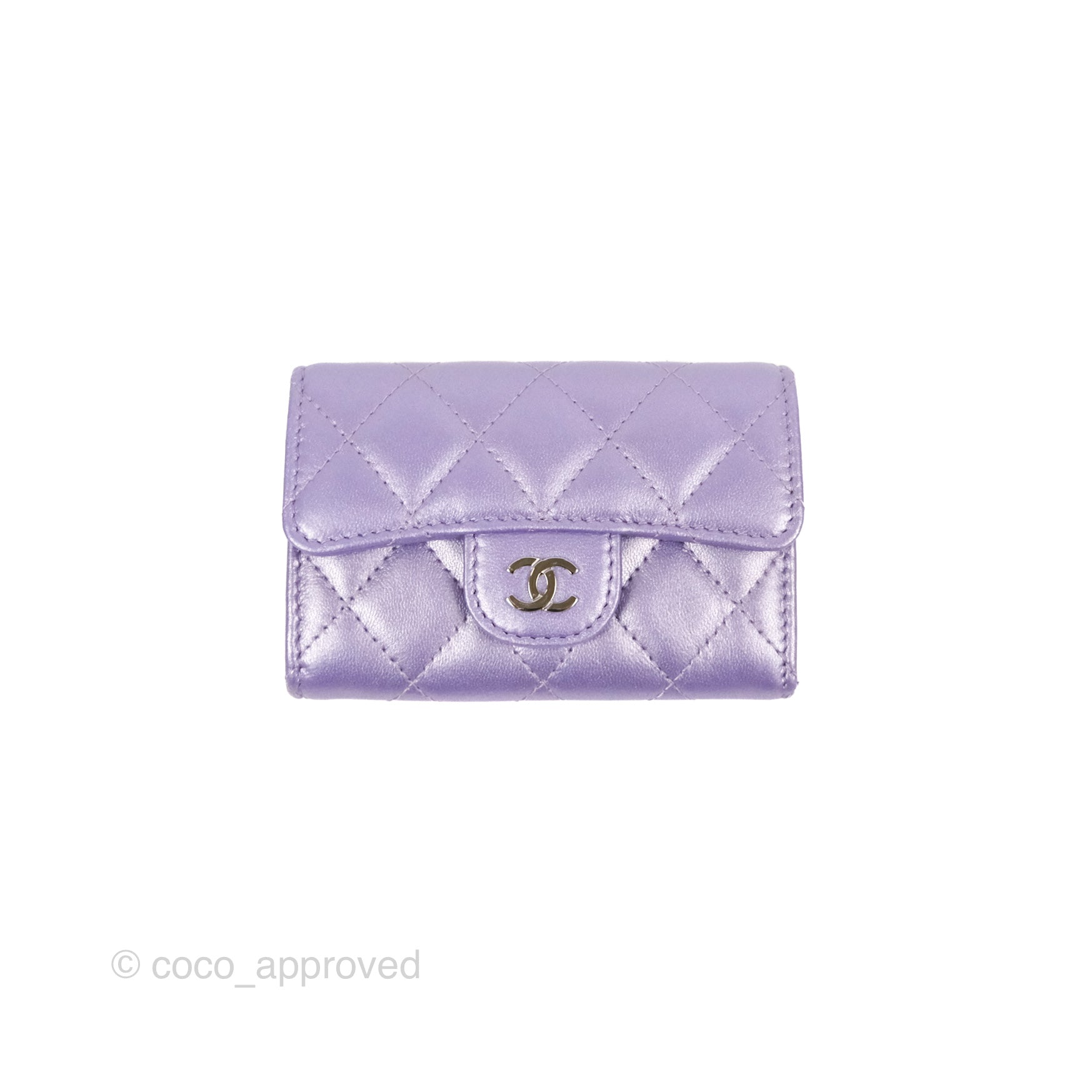 Chanel Classic Flap Card Holder - Quilted Iridescent Purple Lambskin with Silver Hardware | Luxury Wallet for Women, Perfect for Everyday Use & Special Occasions