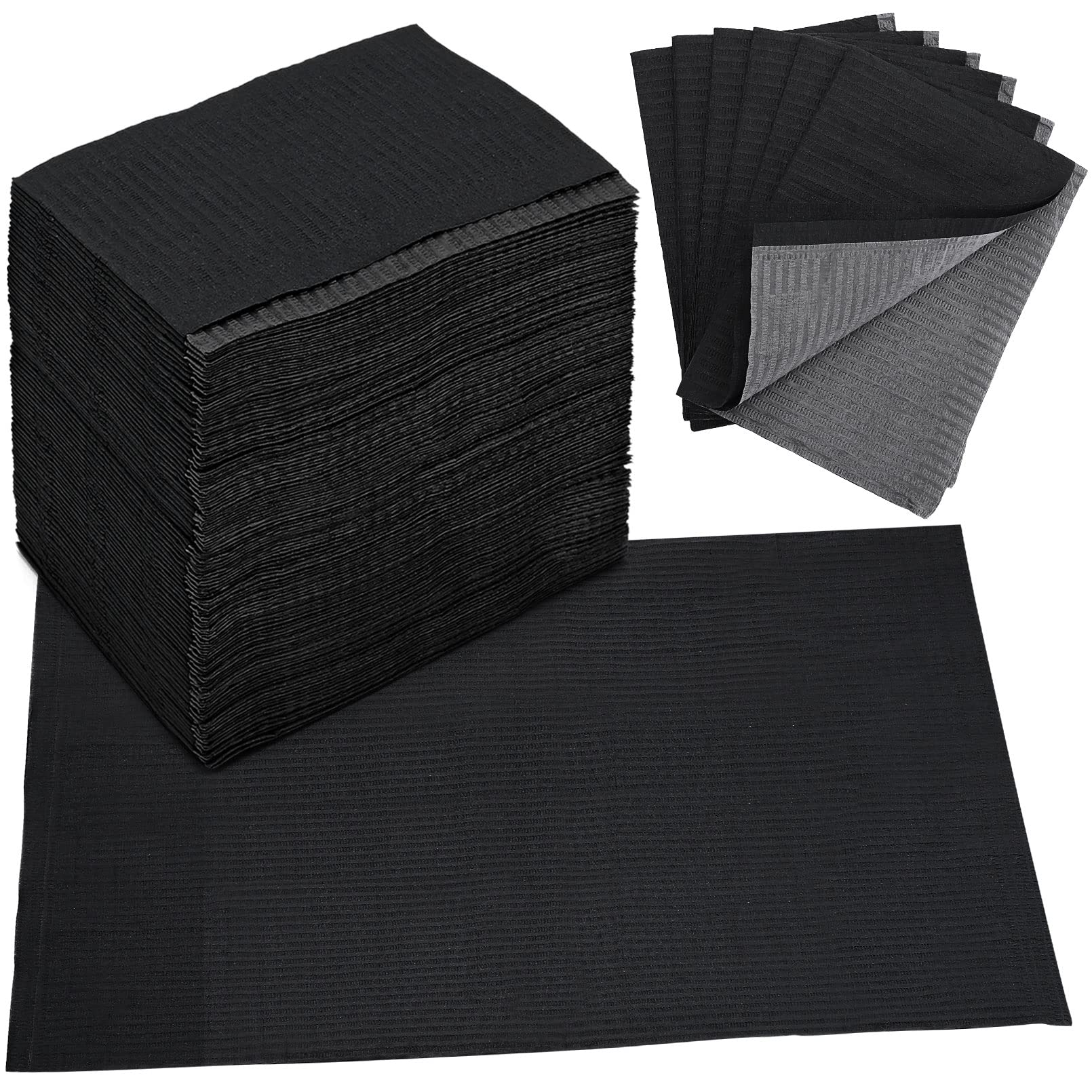 125 Pack Black Dental Bibs - 3 Ply Disposable Waterproof Dental Bibs Sheets (13