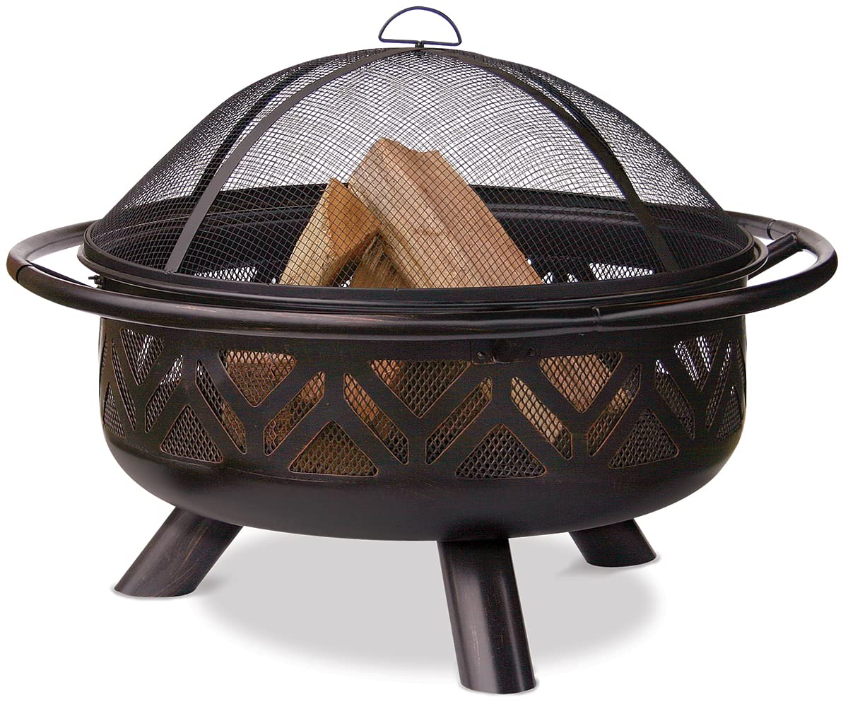 Oil Rubbed Bronze Outdoor Fire Bowl with Geometric Design - Perfect for Patio, Garden, and Backyard Gatherings