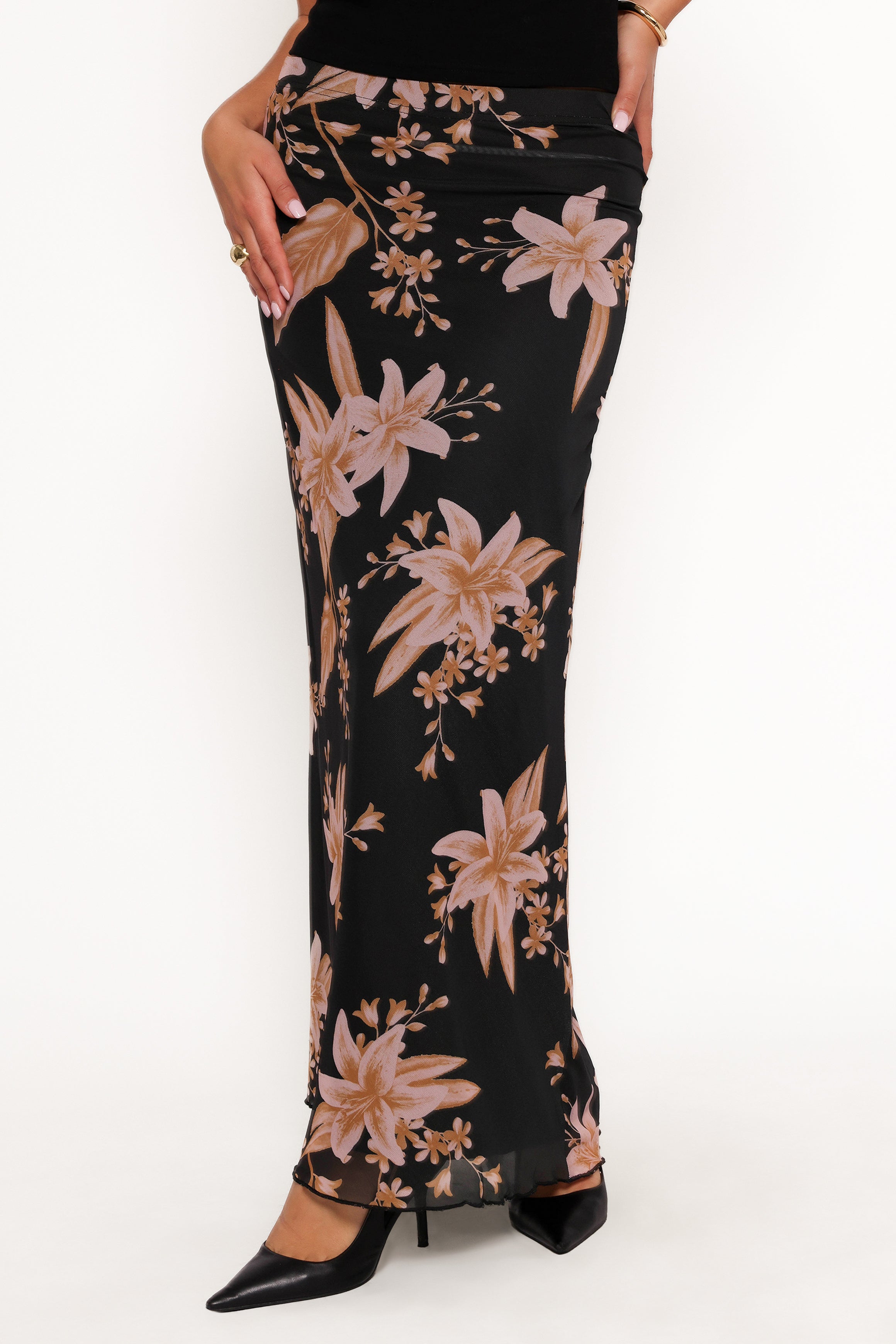 Bloise Maxi Skirt - Black Floral Print Long Flowy Skirt for Women | Boho Summer Beach Dress, Casual Outfit & Vacation Wear