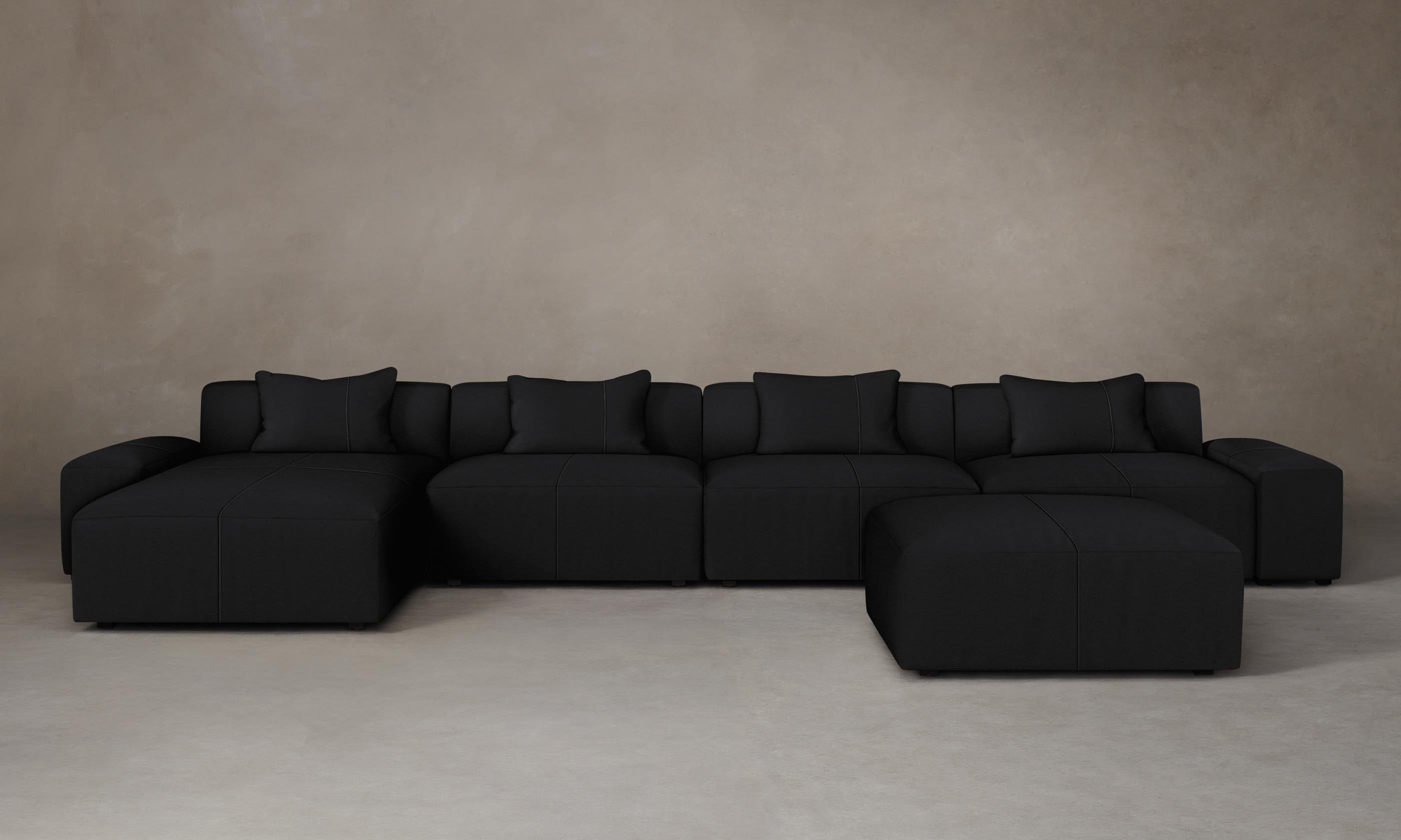 Premium Breuer Modular Sectional Sofa - Genuine Pebbled Leather in Ink Black | Modern Living Room Furniture for Home & Office Comfort