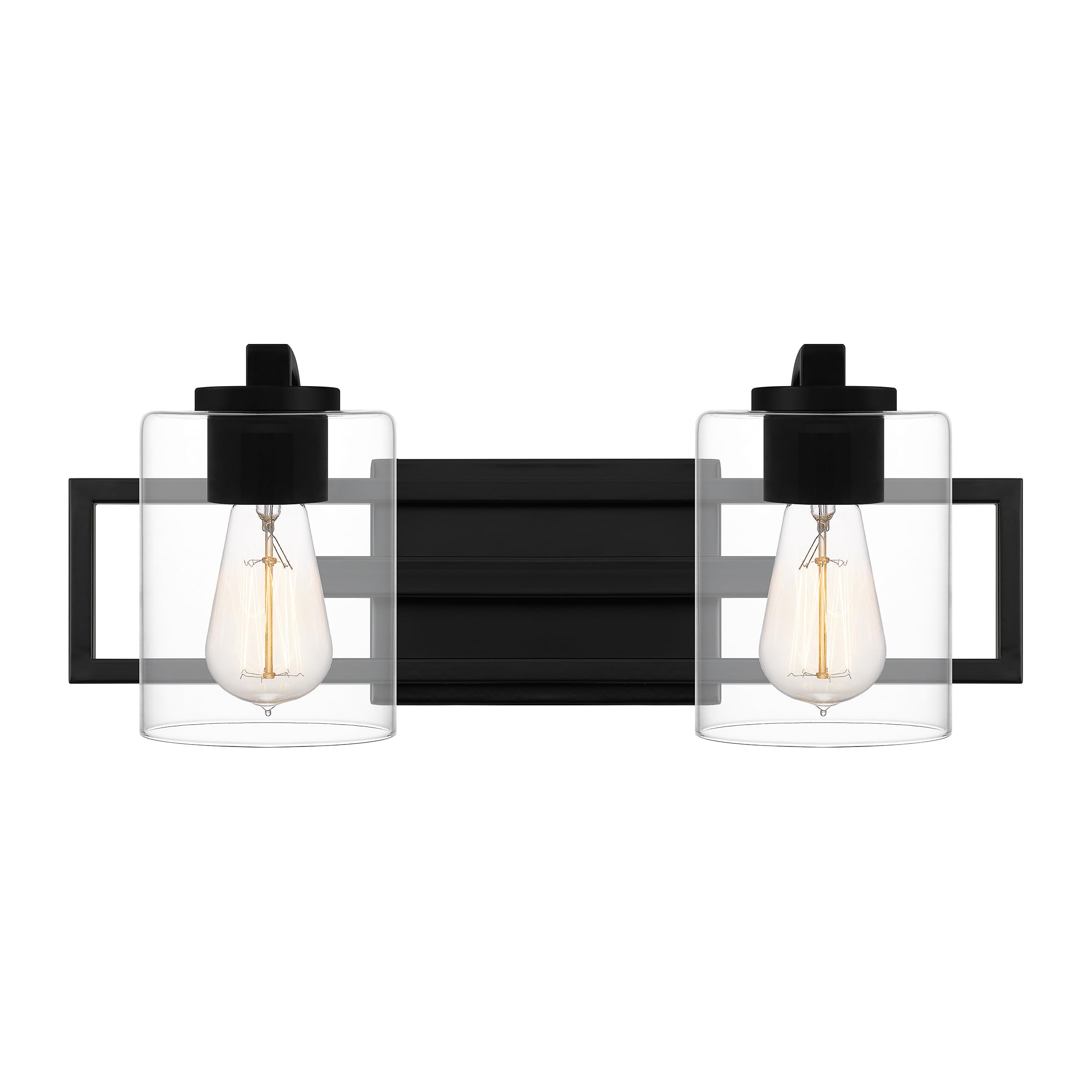 Quoizel Lansdowne 18.25 Inch Modern Bath Vanity Light Fixture - 2-Light Matte Black Wall Sconce with Clear Glass Shade (100W) - Perfect for Bathroom Mirror Lighting, Dresser, Kitchen or Hallway Decoration - Ideal for Modern Home & Spa Style Interior Design