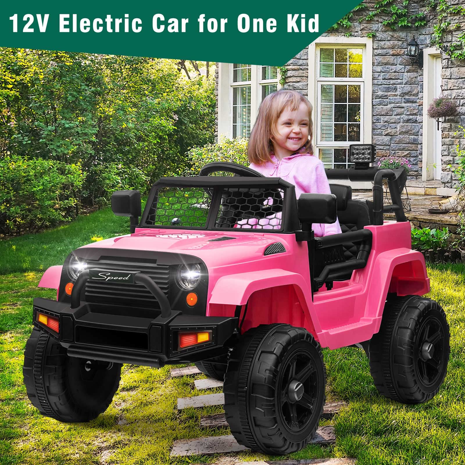 **12V Kids Ride on Car Truck - Electric Toy Car with Parent Remote Control, Spring Suspension & LED Lights - Safe for Toddlers (Pink) - Perfect for Outdoor Play & Birthday Gifts**