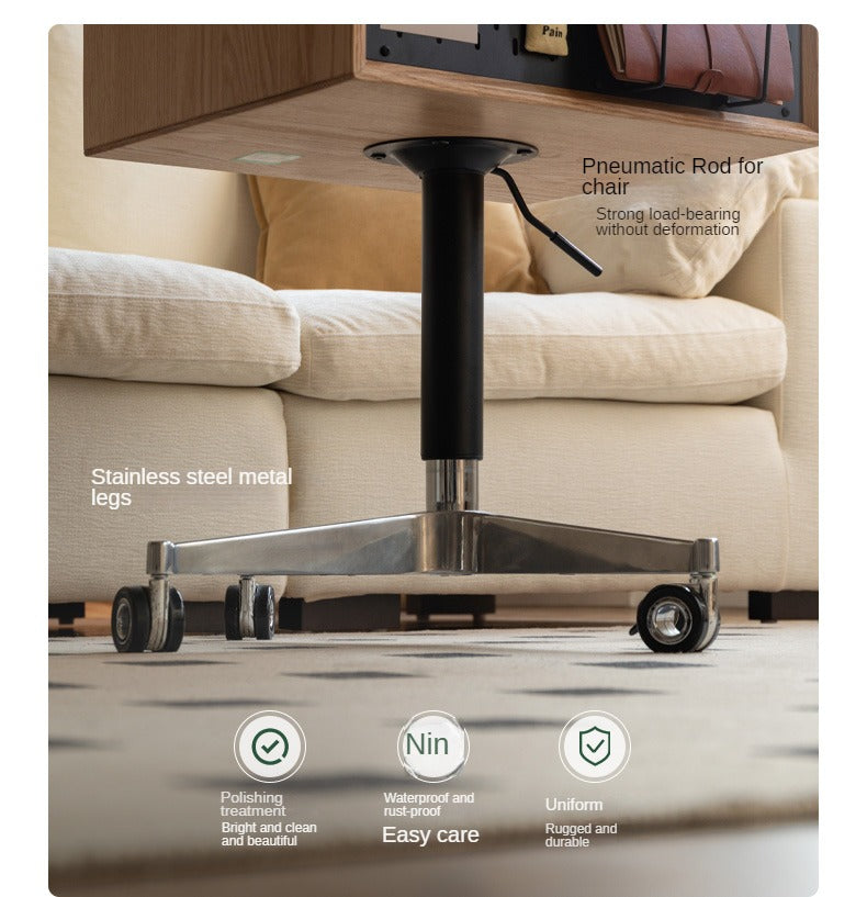 Solid Oak Wood Lift-Top Side Table with Wheels - Perfect for Living Room, Bedroom, or Office as Coffee Table, Nightstand, or Mobile Workstation