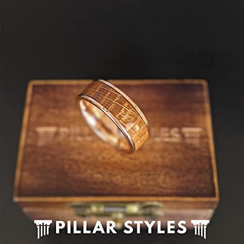 18K Rose Gold Tungsten Wedding Band for Men - 8mm Comfort Fit Whiskey Barrel Wood Inlay Ring - Rustic Bourbon Whisky Inspired Anniversary Gift for Him - Perfect for Weddings, Engagements, and Special Occasions
