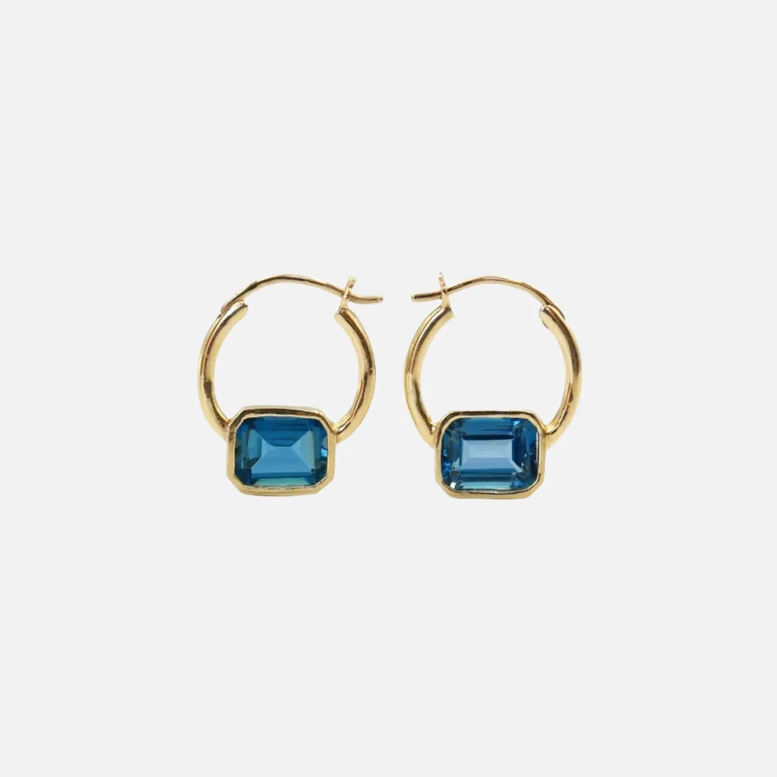 London Blue Topaz Small Bezel Hoop Earrings - Elegant Minimalist Jewelry for Women, Perfect for Everyday Wear, Parties & Gifts