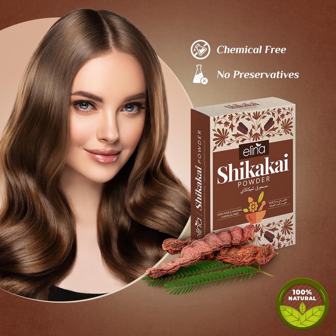 Elina Pure Natural 100% Organic Shikakai Powder (Acacia Concinna) - Chemical-Free Hair Cleanser & Conditioner for Men & Women | Promotes Hair Growth & Scalp Health | Ideal for Ayurvedic Hair Care Routine | 100g Pack