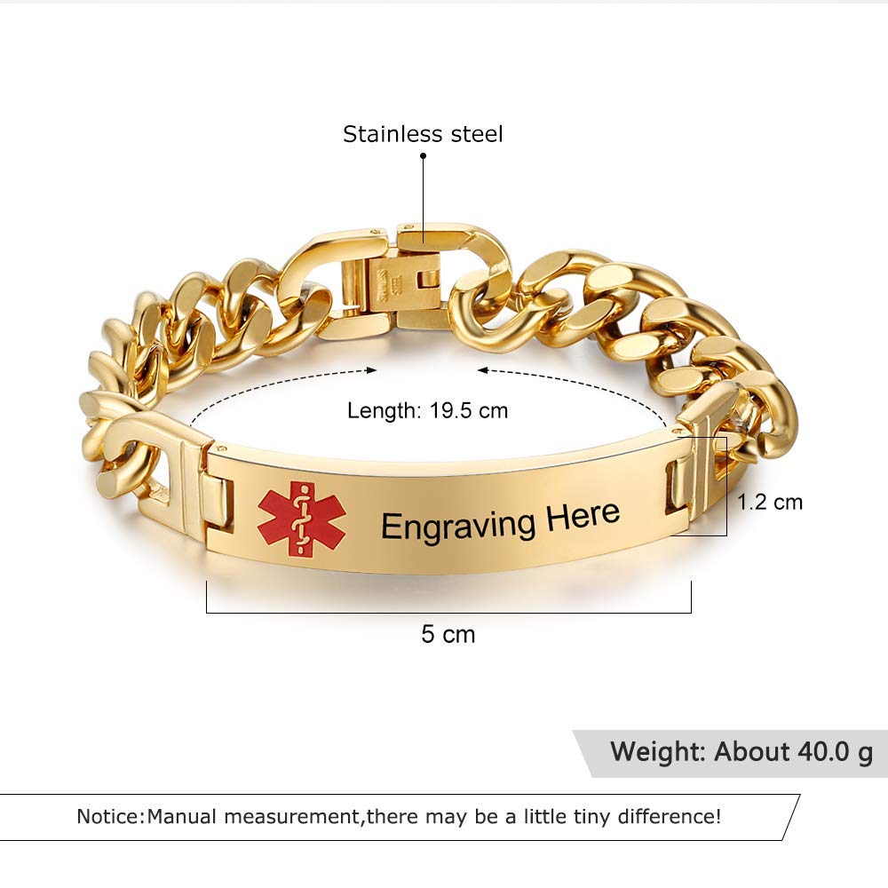 Custom Engraved Medical Alert ID Bracelet for Men - Stainless Steel Emergency Bangle with Personalized Name & Info - Perfect for Allergies, Diabetes & Outdoor Activities