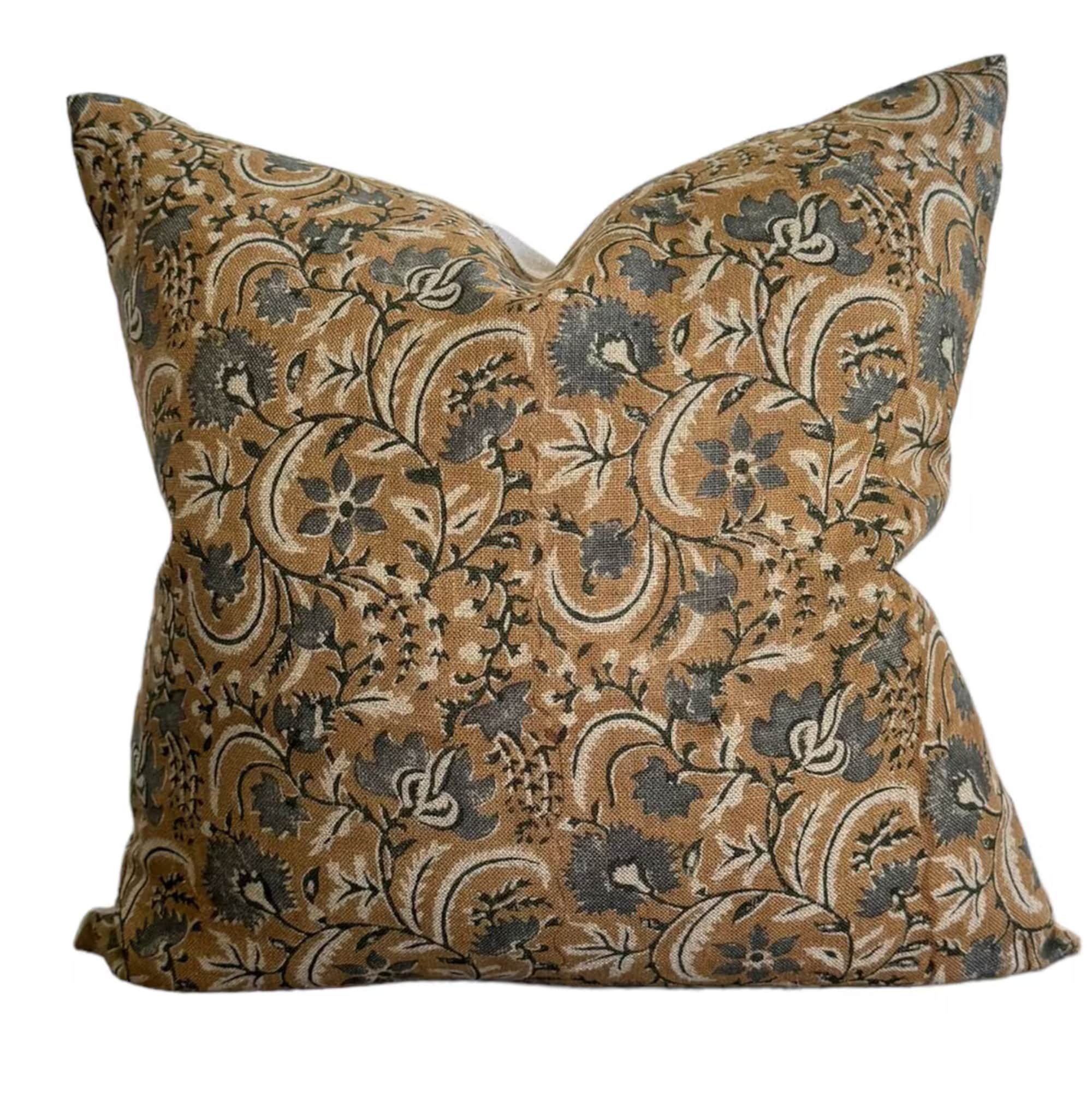 Designer Newburg Pillow Cover - Handmade Block Print Floral Pattern - Perfect for Boho Home Decor, Living Room & Bedroom Accent