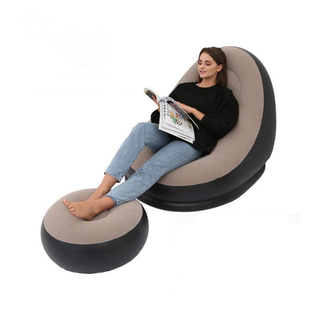 Inflatable Folding Recliner Sofa Bed - Walnut Lazy Sofa with Pedal Pump, Comfortable Flocking Pile Coating for Indoor & Outdoor Use - Perfect for Camping, Patio, Living Room (Gray)