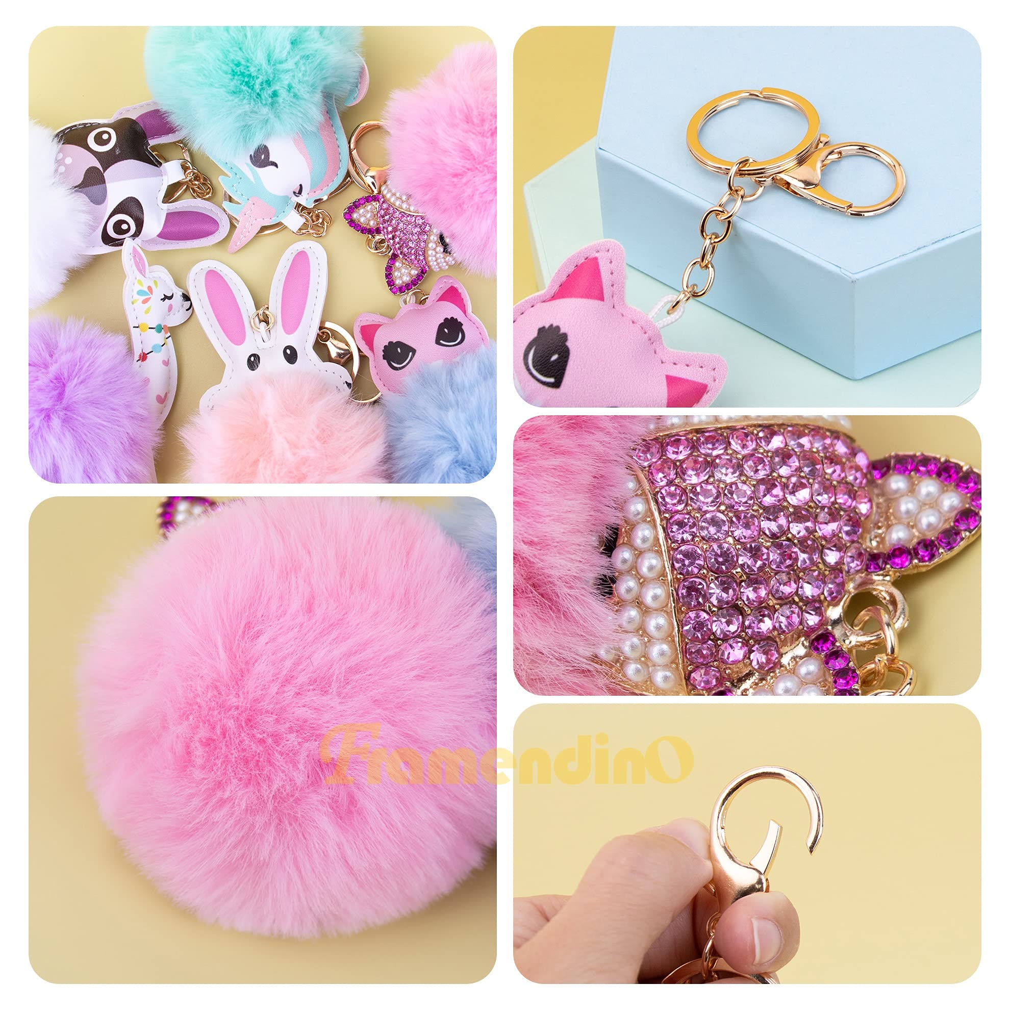 6 Pack Cute Animal Pom Pom Keychain - Soft Faux Fur Fluffy Fuzzy Key Ring for Women & Girls - Perfect for Backpacks, Purses, Luggage & Gift Giving