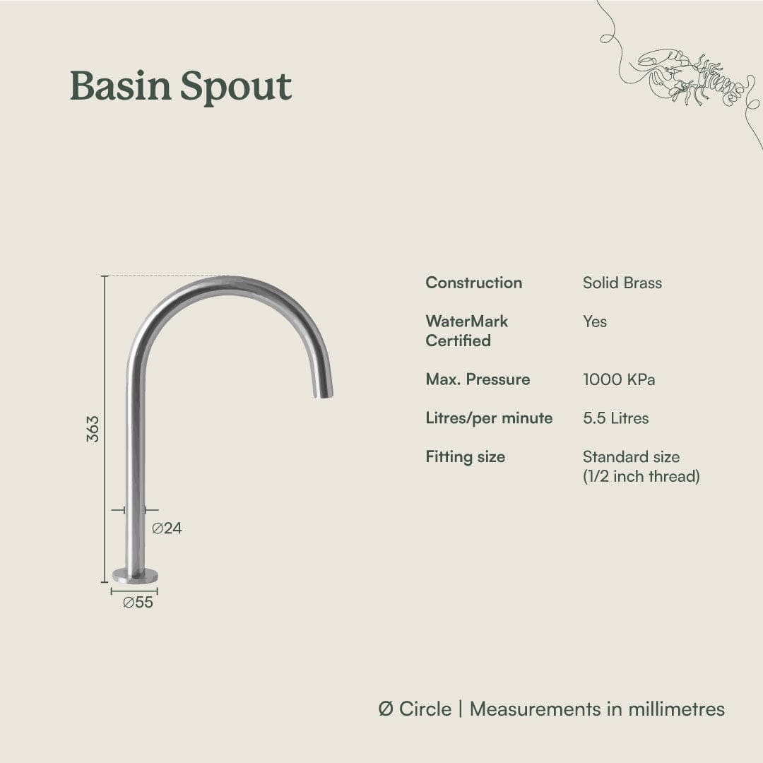 Sydney Basin Spout Brushed Brass - Premium Bathroom Faucet for Modern Sink - Perfect for Home Renovation & Luxury Bathroom Design