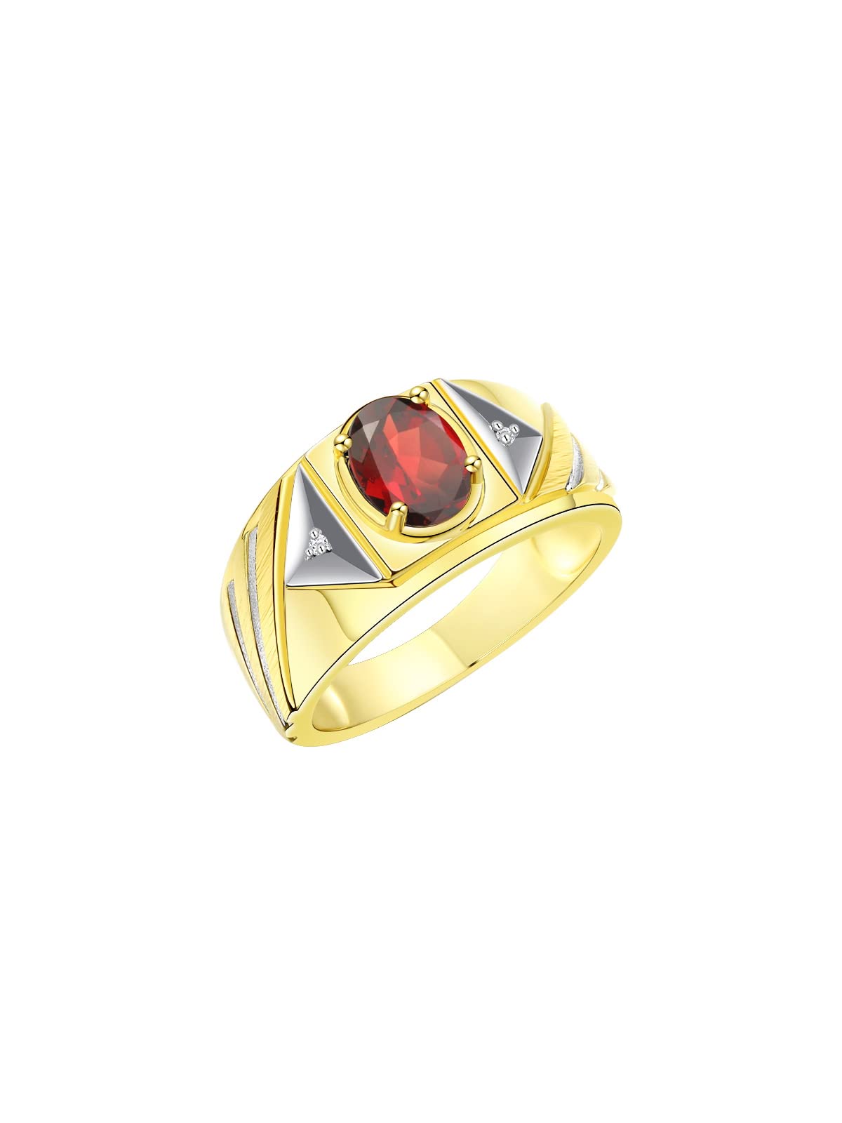 Men's Gold Plated Silver Ring with Oval Gemstone & Diamonds - Size 8-13 for Birthdays & Gifts