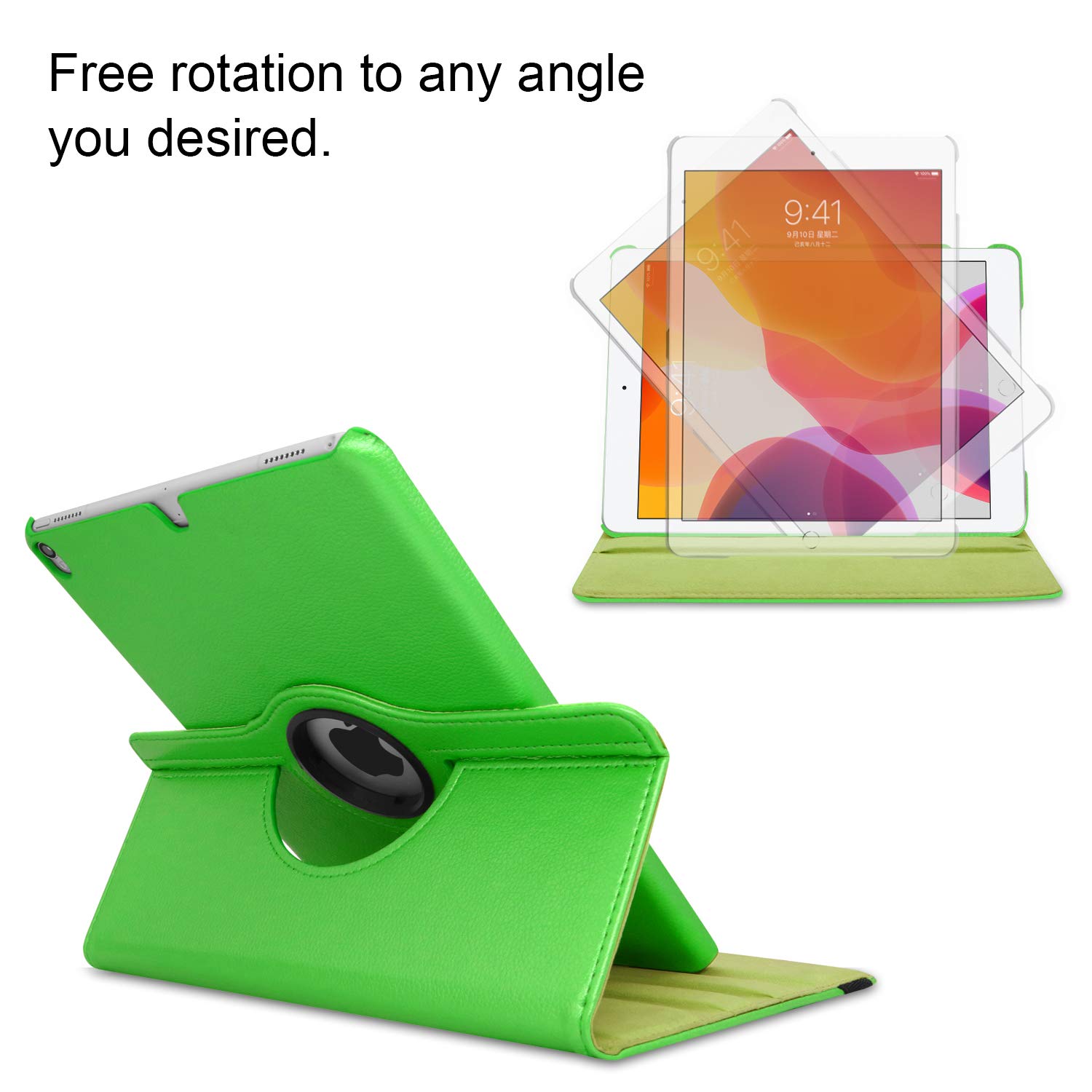 360° Rotating Shockproof iPad Case for iPad 5th/6th Gen (9.7 inch 2017/2018 Models A1893 A1954 A1822 A1823) with Auto Sleep/Wake - Light Green - Perfect for Work, Study & Travel Protection