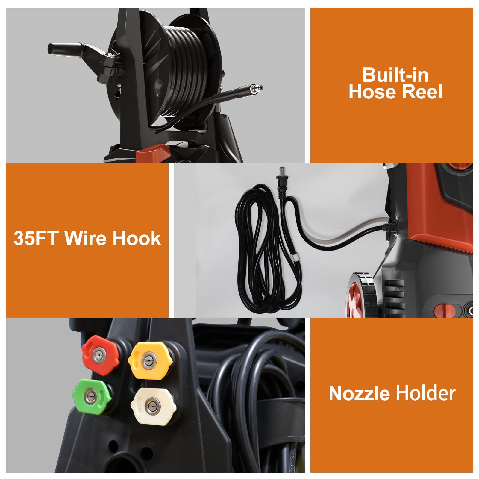 5000 PSI 3.2 GPM Electric Pressure Washer with 20ft Hose & 17ft Power Cord - Heavy Duty Power Cleaner for Cars, Pools, Patios, Driveways, Decks (Orange) - Ideal for Home, Garage, and Outdoor Cleaning