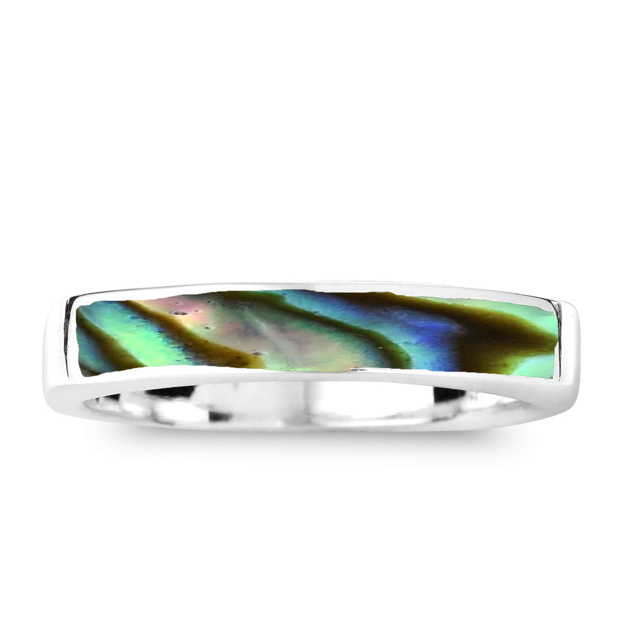 AeraVida .925 Sterling Silver Ring with Rectangular Bar Abalone Shell Inlay - Classic Wedding Band for Women, Comfort Fit Casual Jewelry, Perfect Gift for Daughter, Mother, Wife (Sizes 5-10) | Ideal for Everyday Wear, Special Occasions & Anniversary Gifts