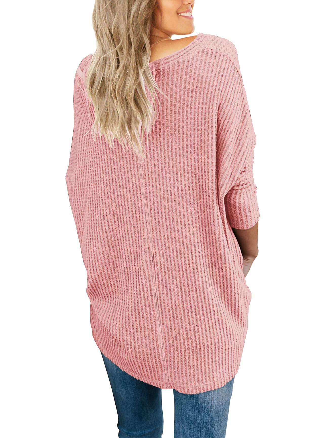 IWOLLENCE Women's Waffle Knit Tunic Blouse - Tie Knot Henley Tops, Loose Fit Batwing Sleeve Shirt for Casual Wear, Office & Date Night Outfits