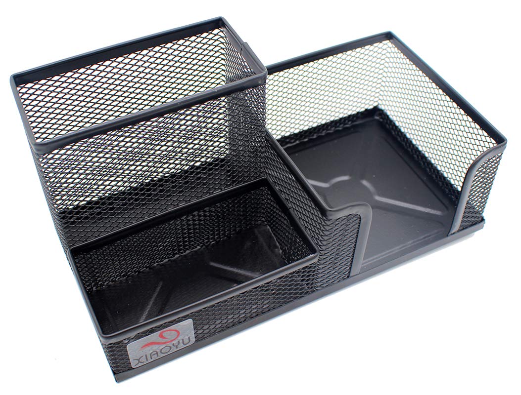 Xiaoyu Mesh Desk Organizer with 3 Dividers - Perfect for Office Supplies, Sticky Notes, Paper Clips & Pens | Stylish Home & Office Storage Solution for Desk Organization
