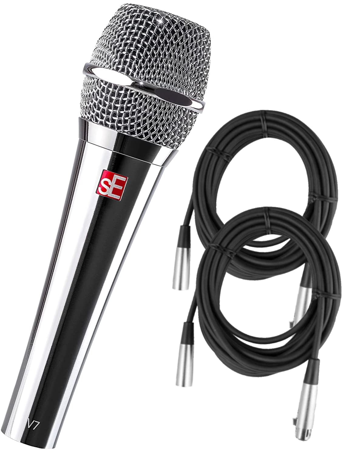Briskdrop sE Electronics V7 Studio Grade Supercardioid Handheld Microphone with 2 XLR Cables - Professional Recording, Live Performances & Podcasting (Chrome Finish)