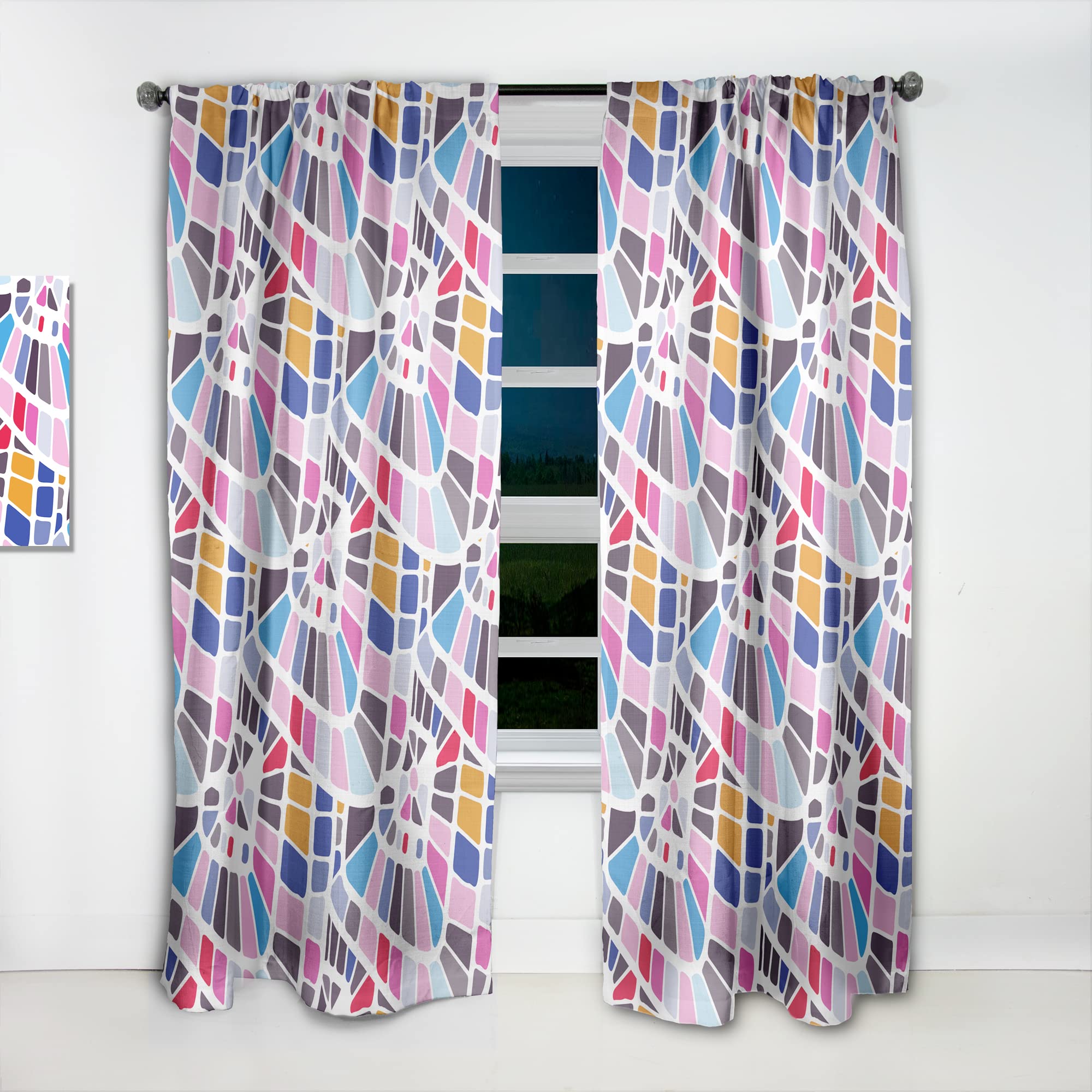 DesignQ Abstract Retro Geometric Pattern Thermal Insulated Curtains - Single Panel 52x120 - Blackout Drapes for Bedroom & Living Room - Perfect for Home Decor, Privacy & Temperature Control