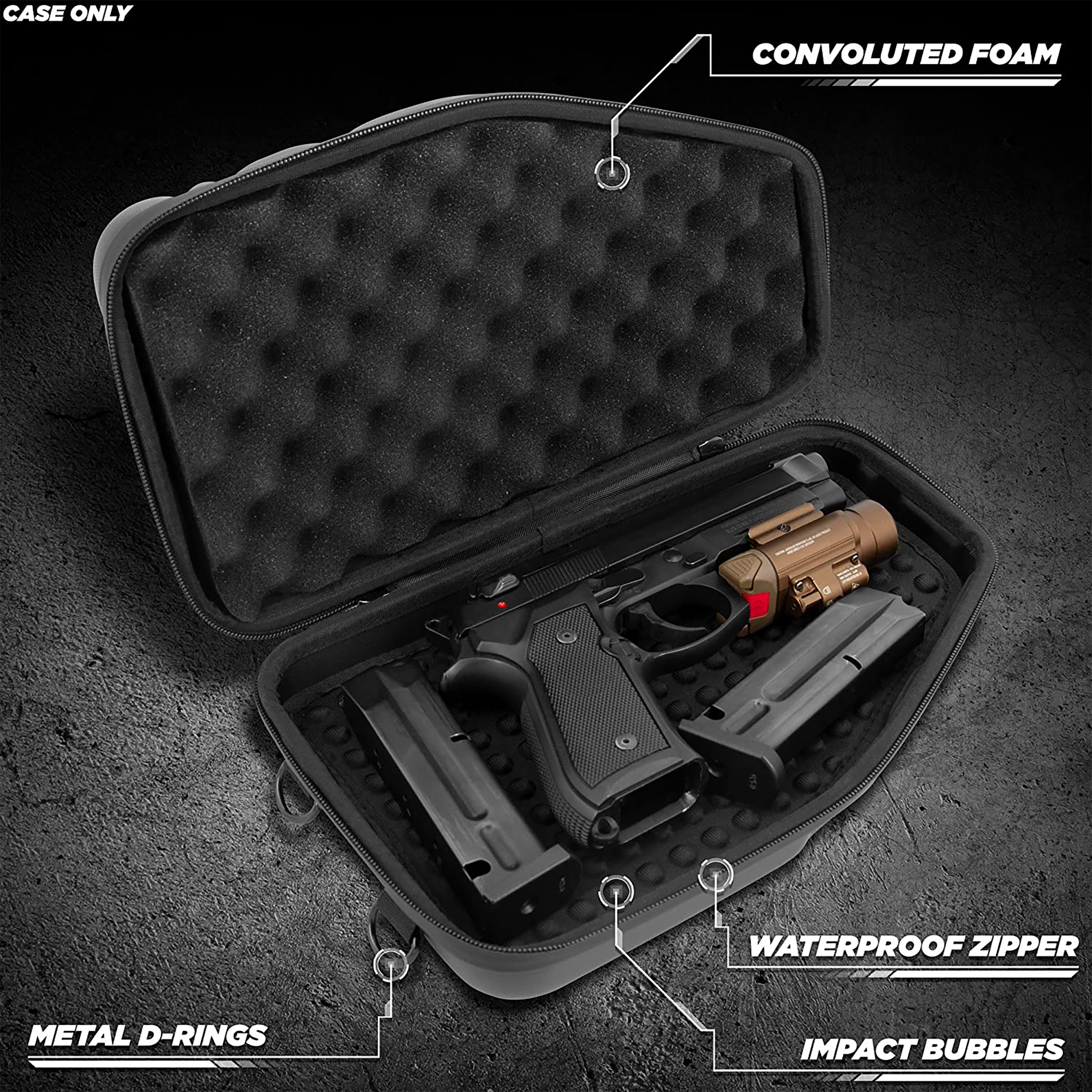 CASEMATIX Locking Pistol Case for Small to Large 9mm Handguns - Secure Gun Storage with Extra Magazine Space & Locking Zippers | Perfect for Range, Travel & Home Defense