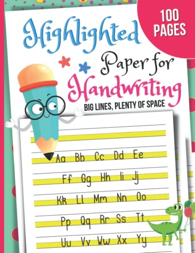 Yellow Highlighted Handwriting Paper - Raised Lined Paper for Special Education & Kindergarten Writing Practice with Dotted Lines - Perfect for Kids Learning to Write & Students with Dyslexia