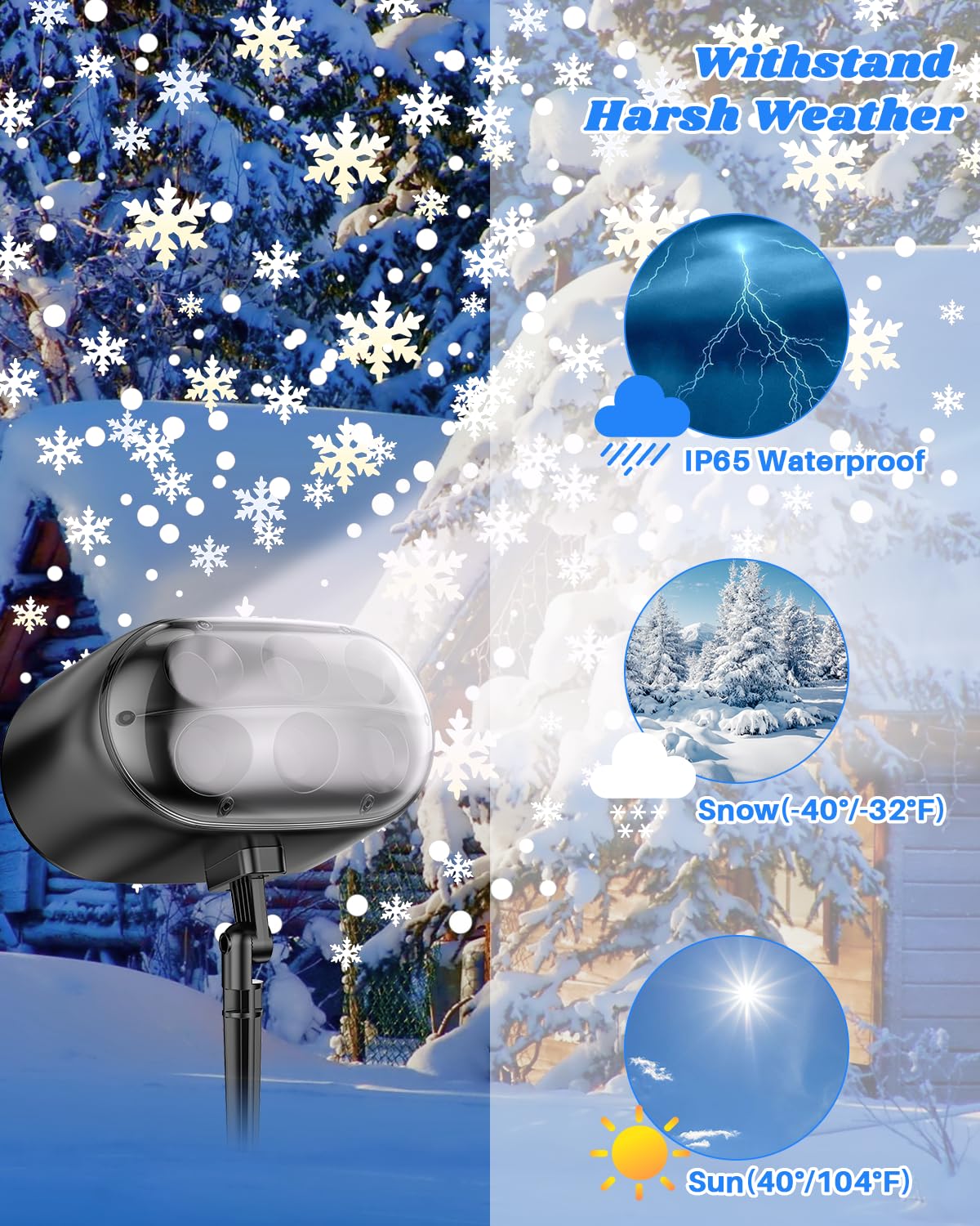 Christmas Snowflake Projector Lights Outdoor - Adjustable Dynamic Snow Light Show with Remote Control, 270° Rotating Outdoor Snow Falling Projector Lamp for Holiday Decorations, Yard, Garden, and Party Events
