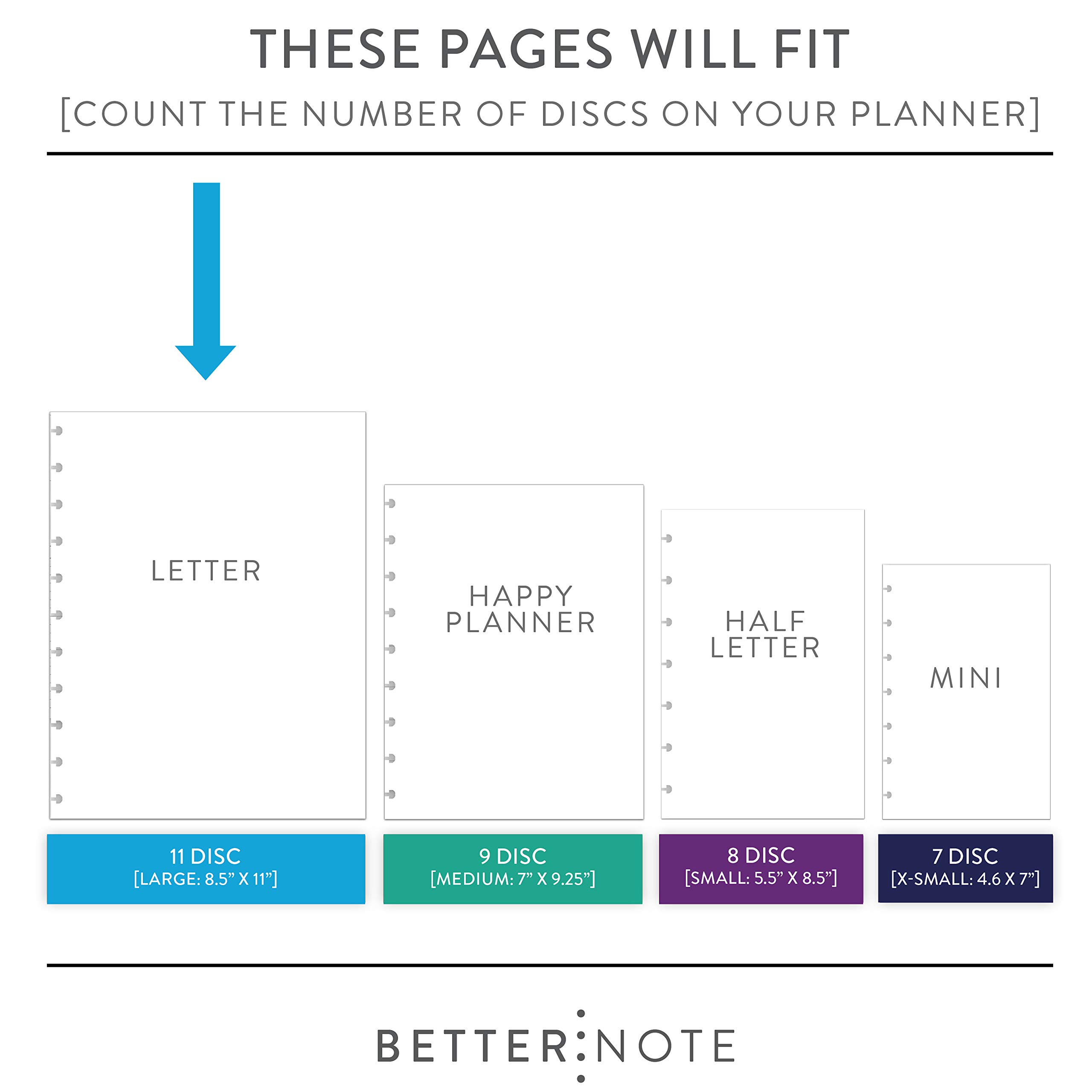 BetterNote 2025 Horizontal Calendar Refill for Disc Notebook - Compatible with Levenger Circa, Staples Arc Jr, TUL, Happy Planner & More (Whimsy Design, 11-Disc, 8.5x11 Inches) - Perfect for Office, School & Personal Planning