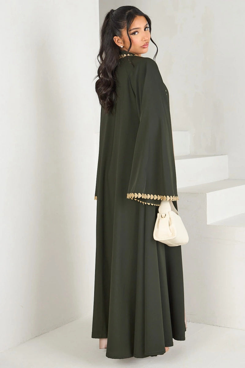 Urgarment Trimming Nida Open Abaya Dress #251015 - Elegant Islamic Abaya for Women, Modest Muslim Prayer Dress, Perfect for Mosque, Eid & Special Occasions
