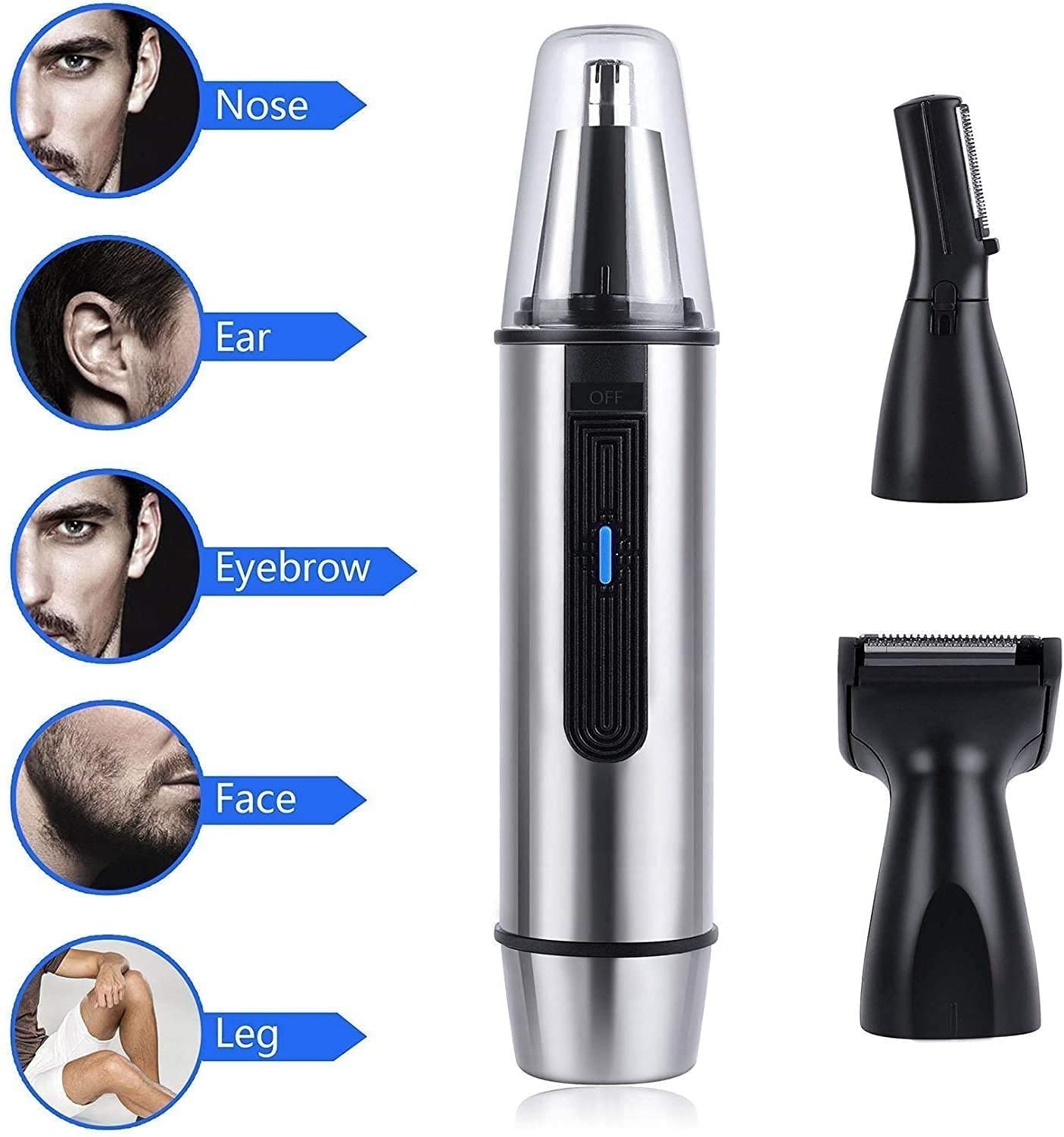 Men's Nose & Ear Hair Trimmer with Vacuum Cleaning System - Wet/Dry USB Rechargeable Grooming Kit for Personal Care at Home or Travel