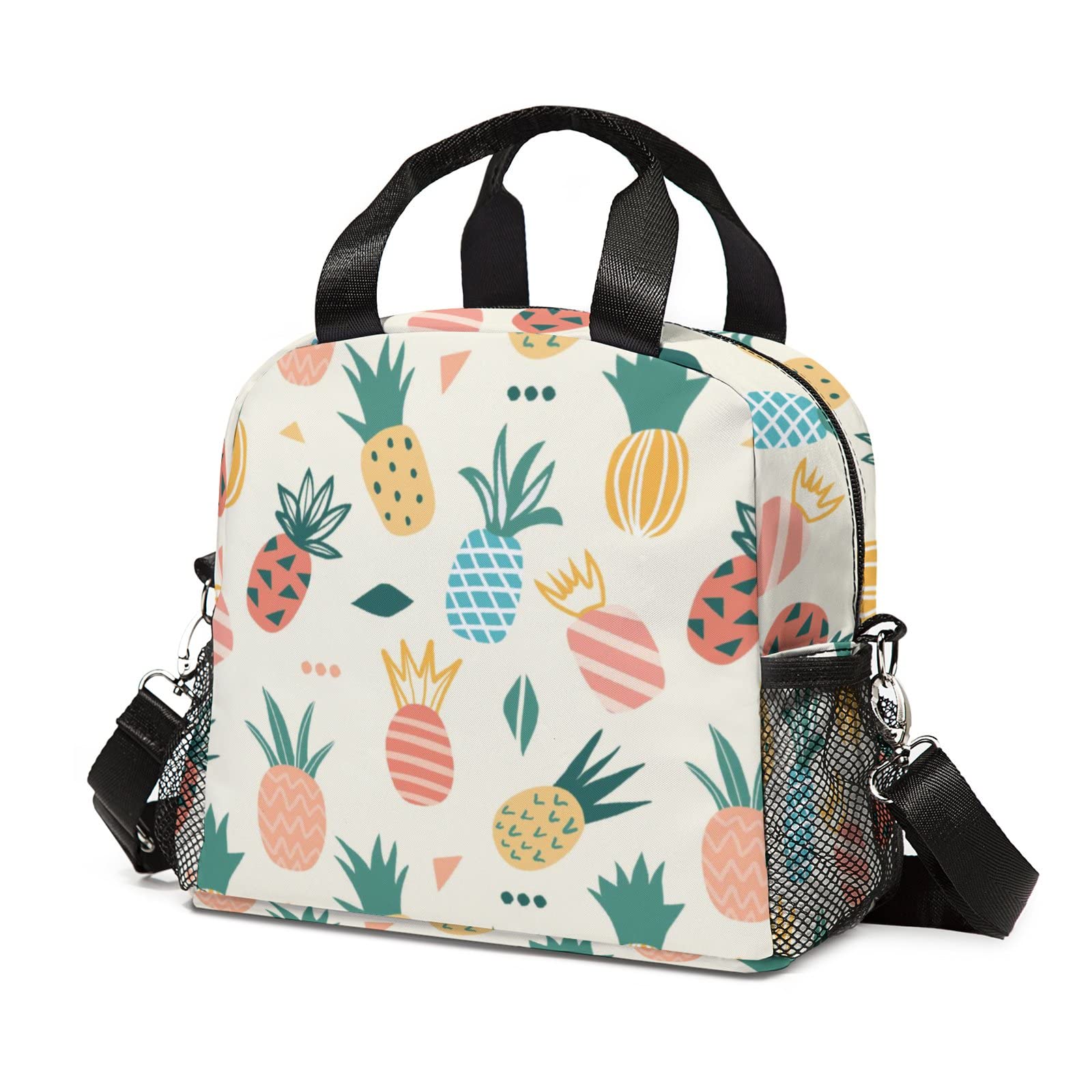 **Insulated Kids Lunch Bag - Reusable Thermal Lunch Box with Adjustable Shoulder Strap for School, Work & Travel - Cooler Tote with Side Pockets for Boys, Girls, Women & Men (Pineapple) - Perfect for Picnics, Office & Outdoor Activities**