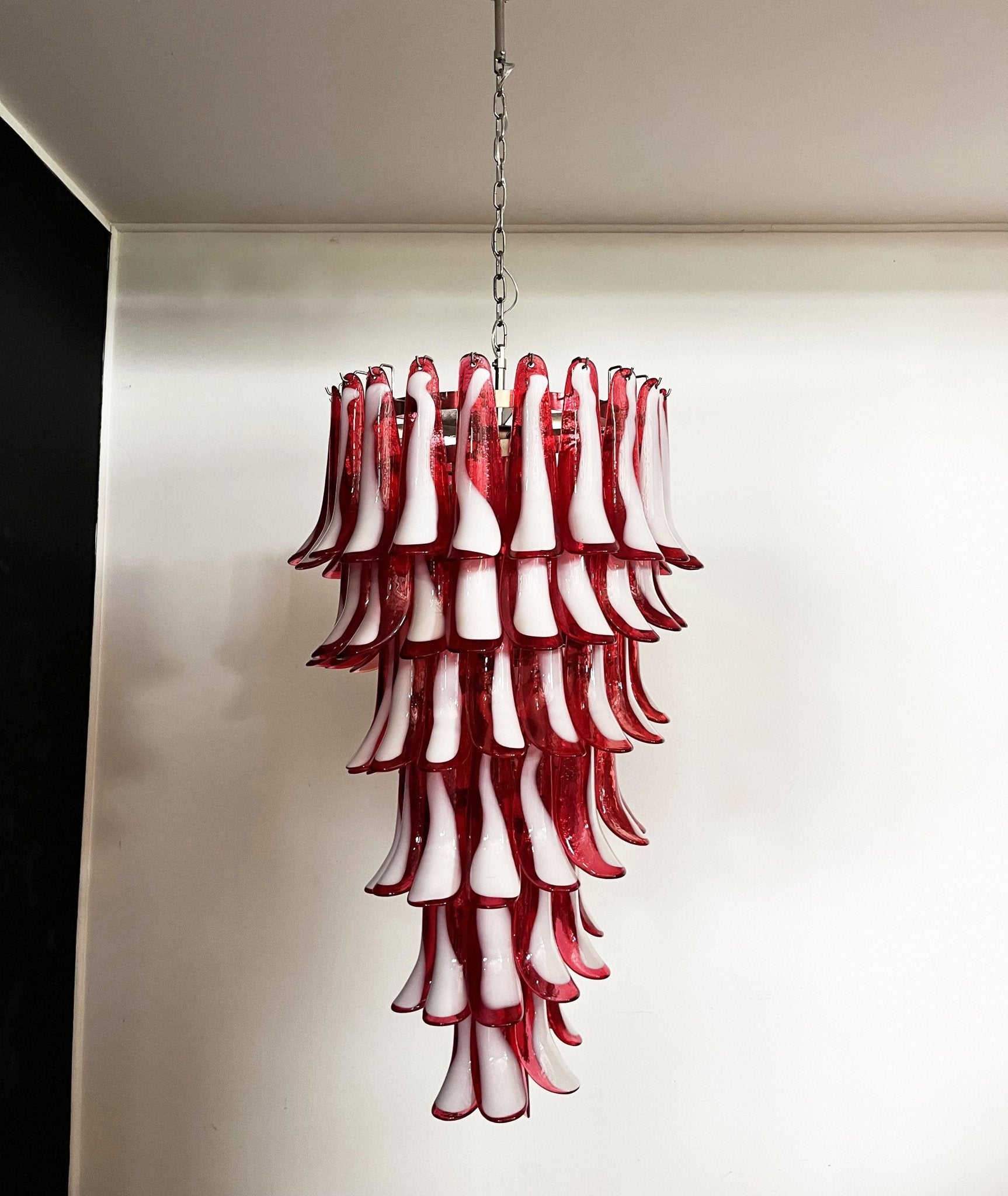 Murano Red Petals Spiral Chandelier - Elegant Venetian Glass Ceiling Light Fixture for Dining Room, Living Room & Bedroom Decor
