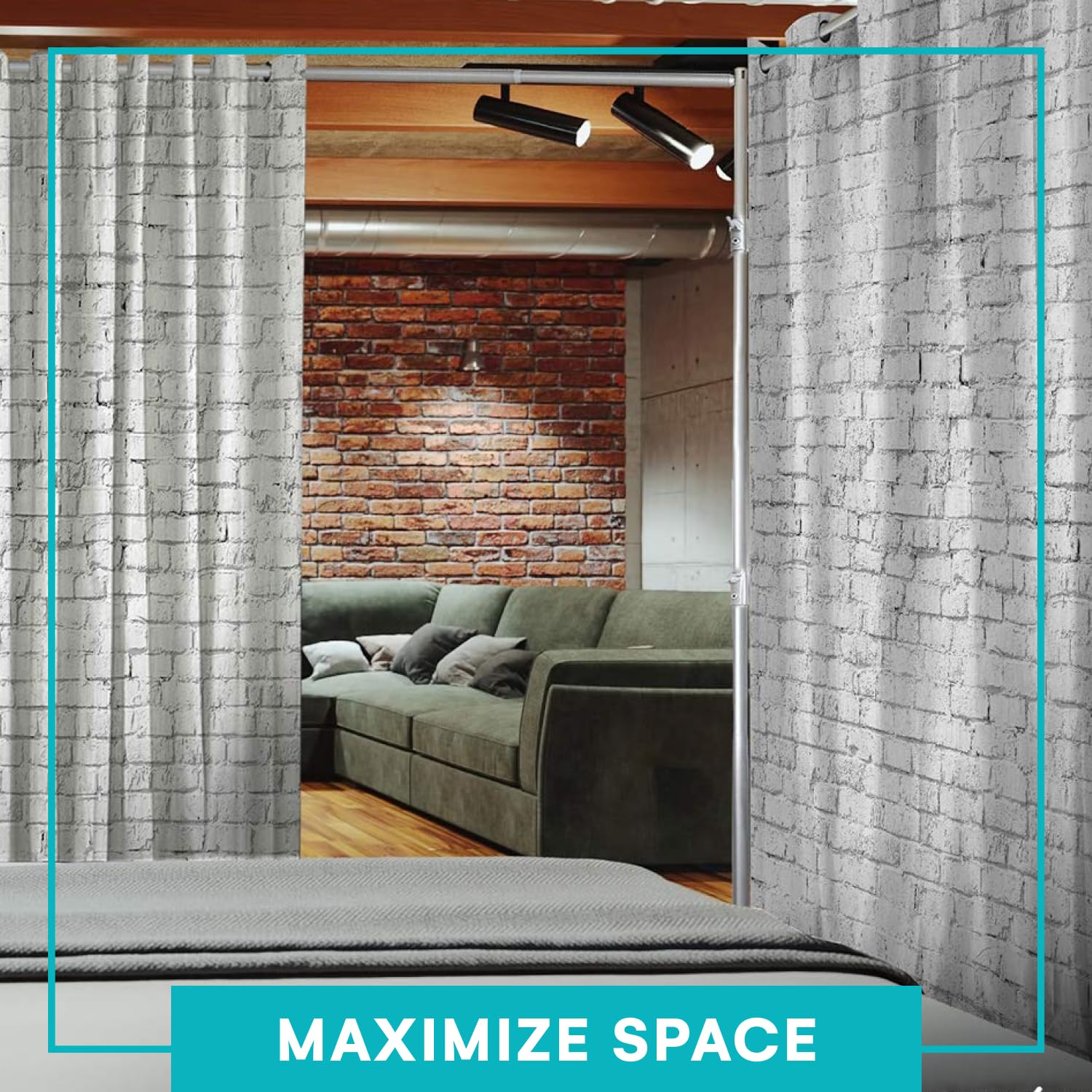Premium Room Divider Curtain - 8ft Tall x 10ft Wide White Brick Pattern - Privacy Screen for Bedroom, Office, Studio & Dorm Room - Sound Dampening & Space Partition Solution