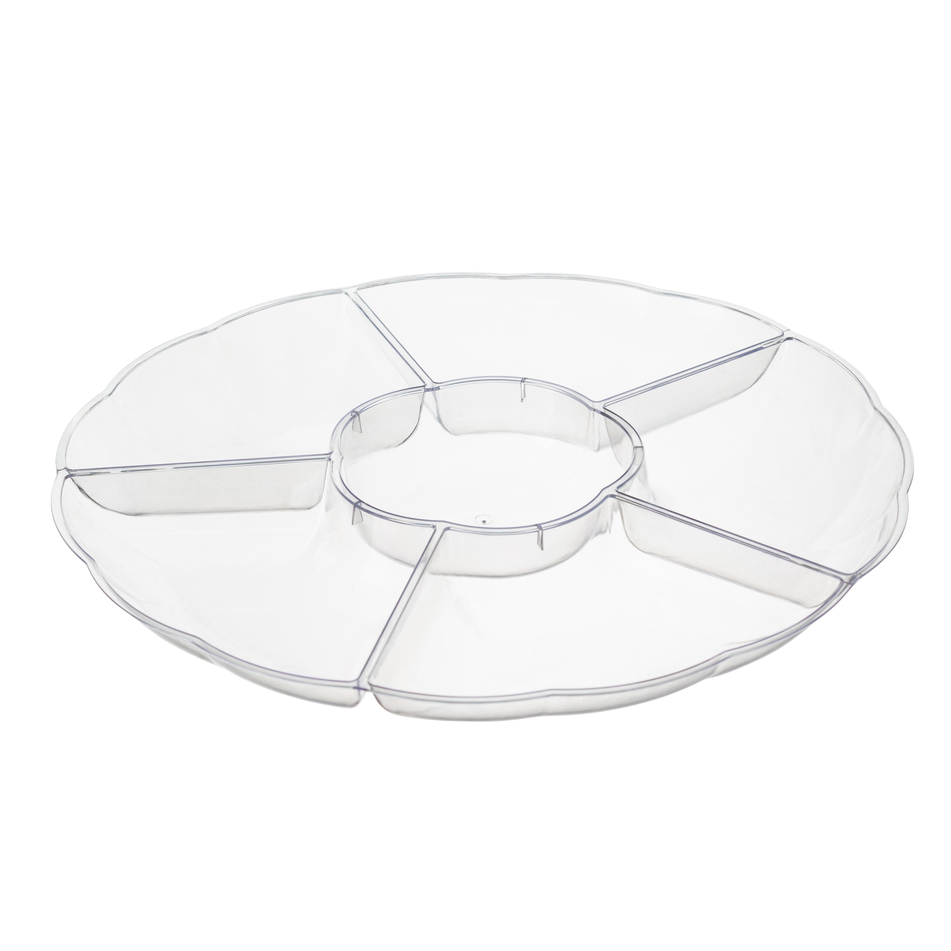 14 Inch Clear Plastic Round 6 Compartment Serving Tray - Perfect for Party Snacks, Appetizers, Sushi, Desserts & Food Display