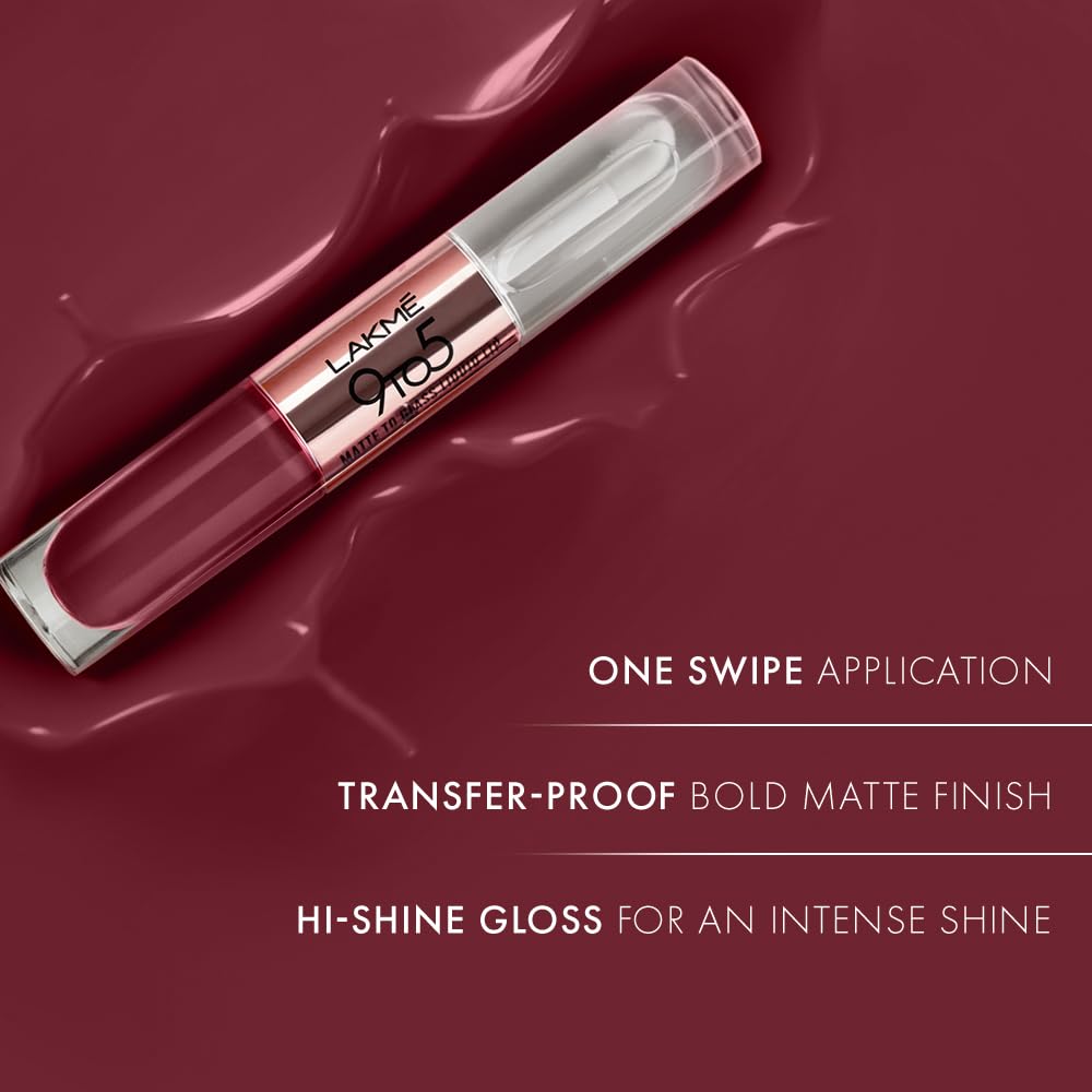 LAKMÉ 9 To 5 Matte To Glass Liquid Lipstick - Long Lasting Matte & Glossy Finish Lip Color for Day & Night Wear | Perfect for Office, Parties & Special Occasions