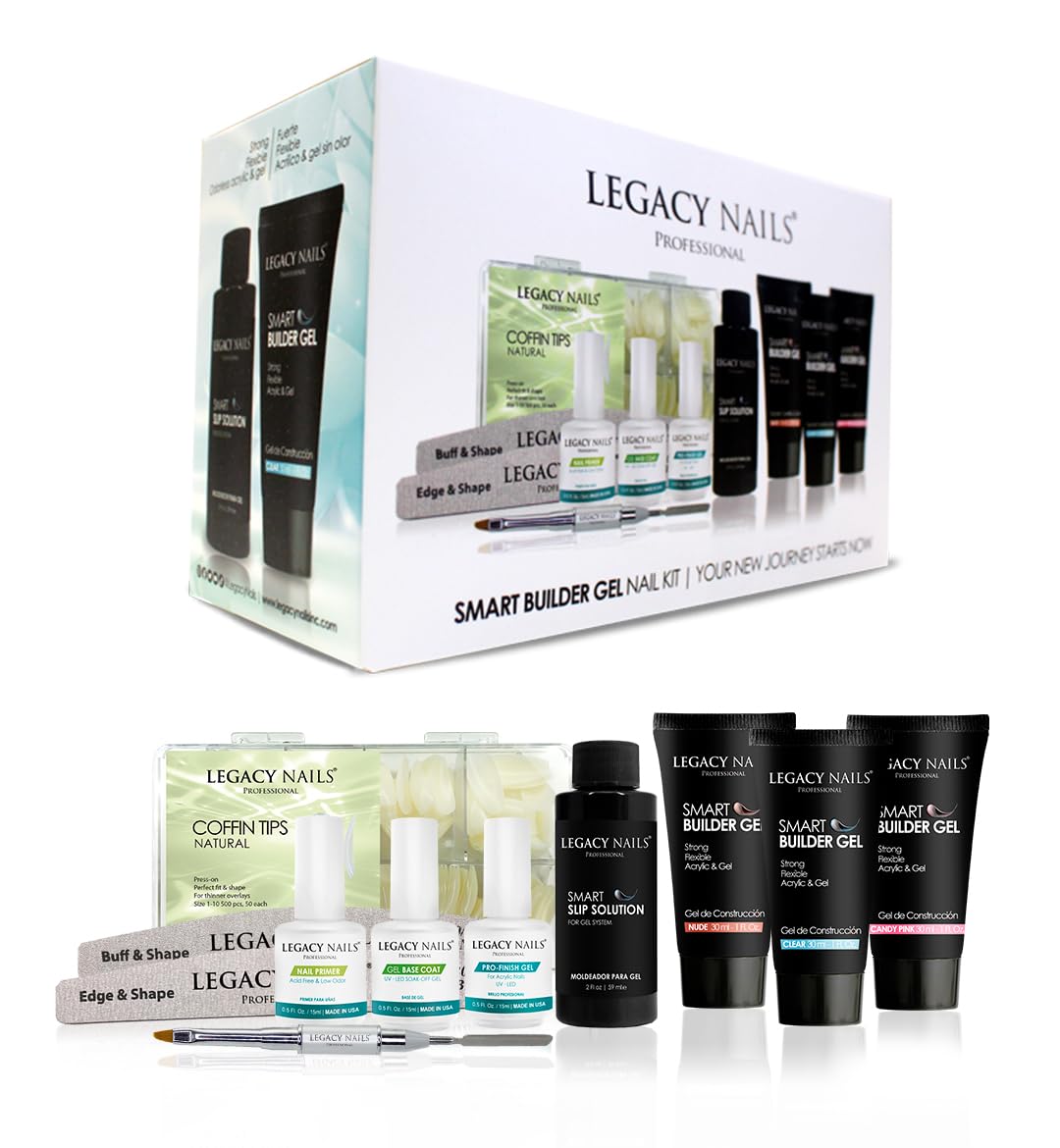 Legacy Nails Professional SMART BUILDER Gel Nail Kit for Nail Artists - Salon Quality Builder Gel with LED/Lamp Compatibility - Perfect for Nail Extensions, Acrylic Overlays & DIY Manicures at Home or Salon