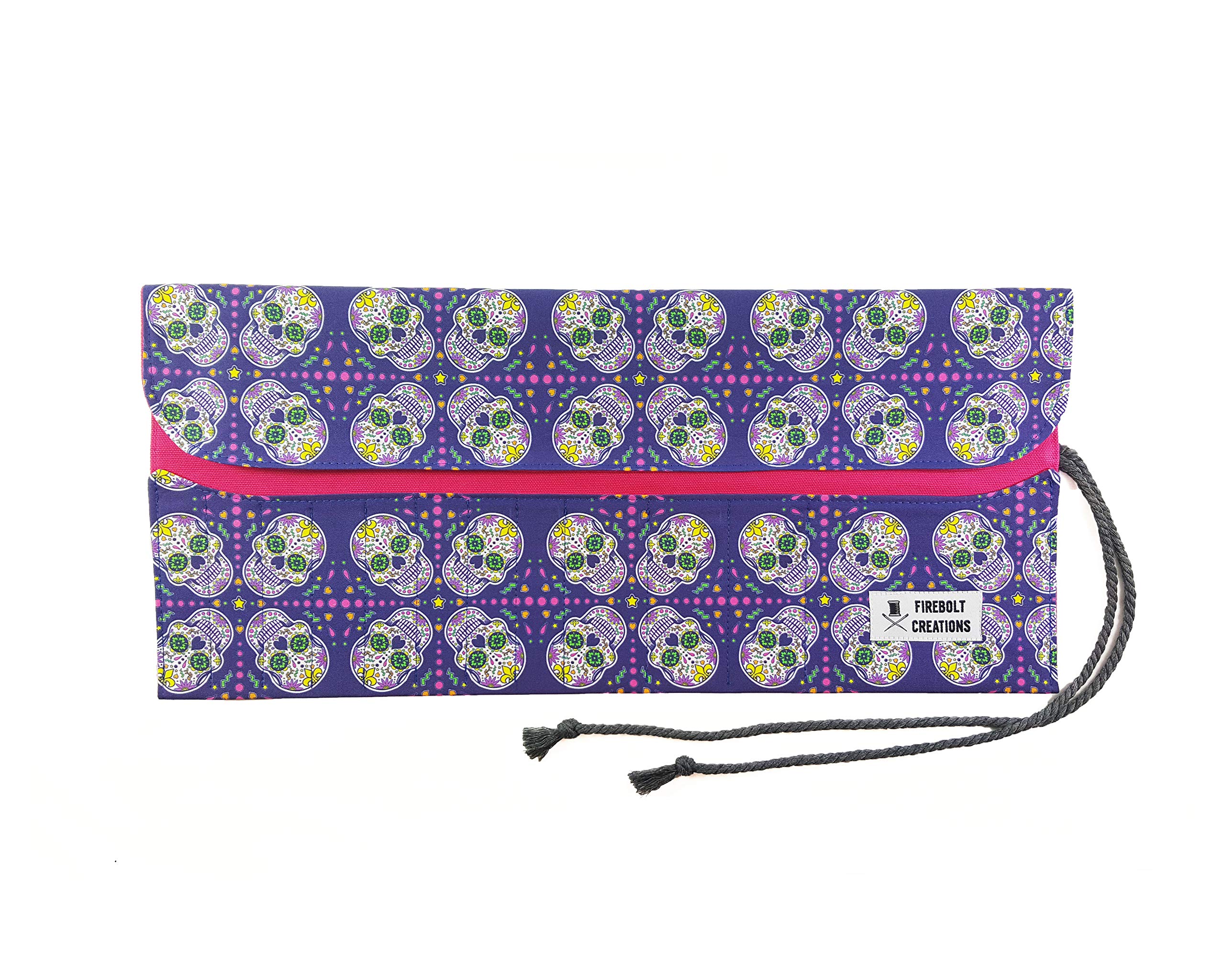 Sugar Skull Makeup Brush Holder Roll - Portable Cosmetic Brush Organizer for Travel & Home Use - Perfect for Halloween, Dia de los Muertos, and Everyday Makeup Storage