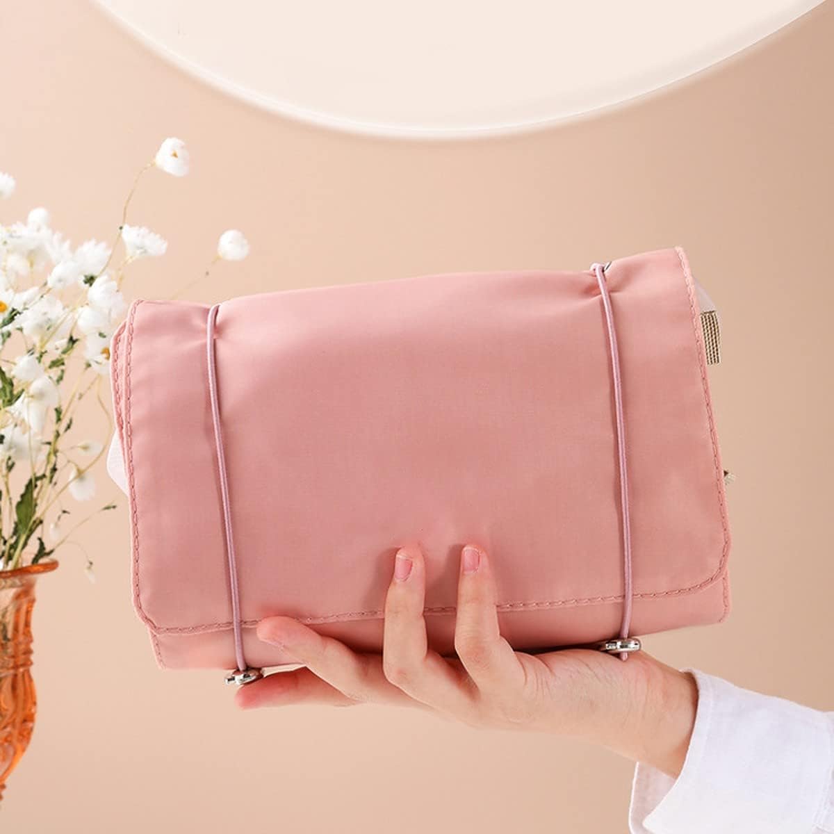 APURK Foldable Hanging Toiletry Bag for Travel - Waterproof Cosmetic Makeup Organizer with Multiple Pockets - Perfect for Bathroom, Gym, Camping & Vacation (Pack of 1)