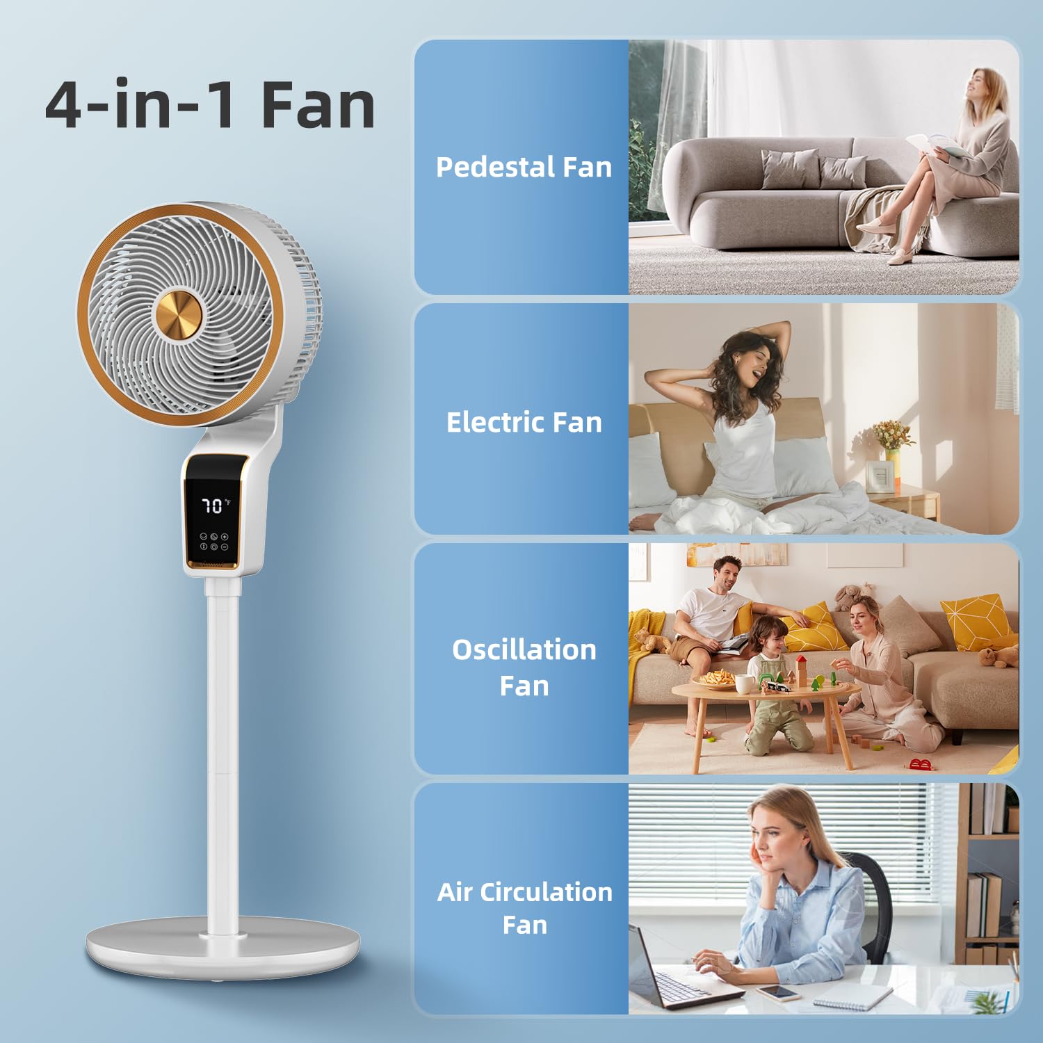 **Remote Control Standing Fan with 3 Speeds & 12H Timer - 70° & 90° Oscillation, 36-50dB Quiet Pedestal Fan for Home, Bedroom, Office - Touch & Remote Control for Cooling Comfort**    *(Perfect for staying cool in bedrooms, living rooms, or workspaces while enjoying adjustable airflow and quiet operation.)*