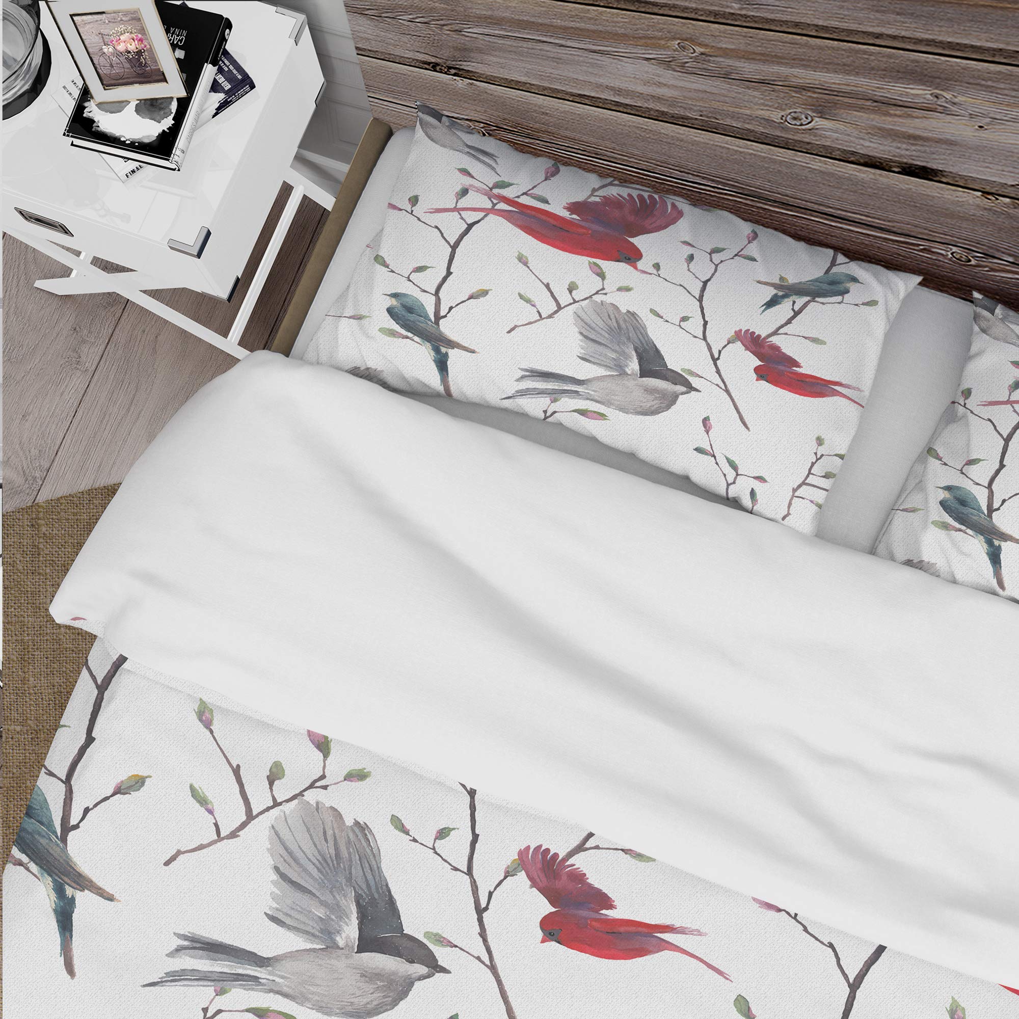 Farmhouse Duvet Cover Set with Bird Pattern - Cozy Bedding for Country Style Home Decor | Perfect for Master Bedroom, Guest Room & Vacation House