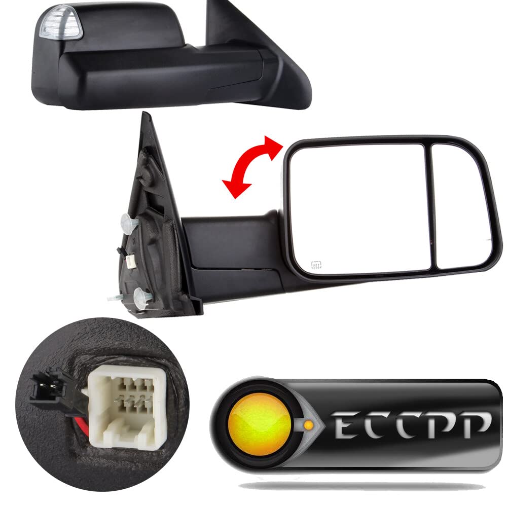 ECCPP Power Heated Tow Mirrors with Turn Signal Lights - Compatible with 2002-2008 Dodge Ram 1500/2500/3500 - Driver & Passenger Side Manual Flip-Up Replacement Mirrors - Perfect for Towing, Camping & Off-Road Adventures