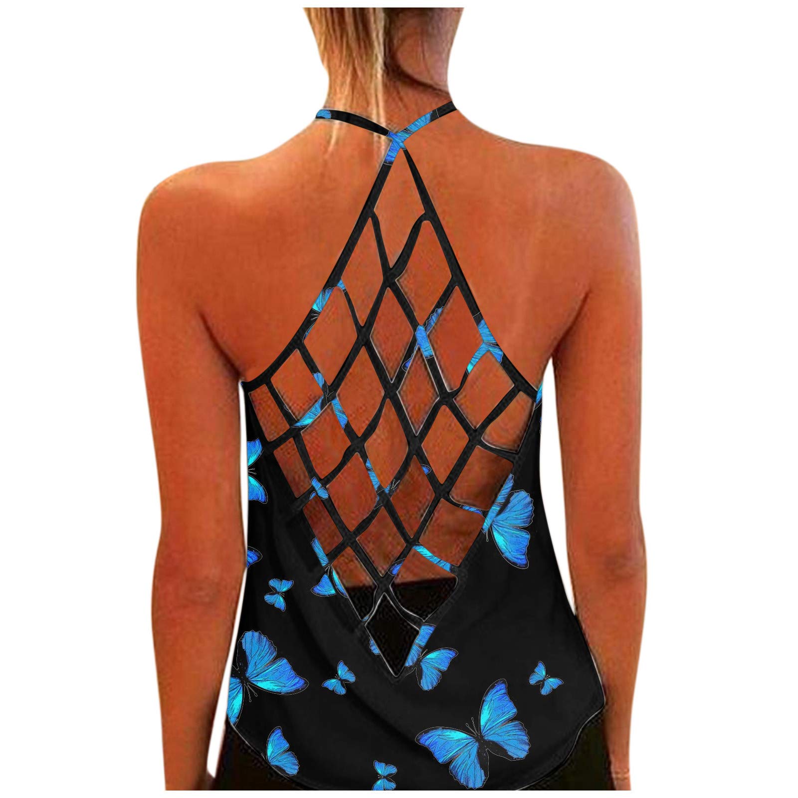 Women's Sleeveless Graphic Print Tank Tops - Hawaiian Vacation Beach Shirts, Sexy U-Neck Camisole Tops for Summer, Casual Fashion Vests (Blue, XL) | Perfect for Beach Outings, Pool Parties & Tropical Vacations