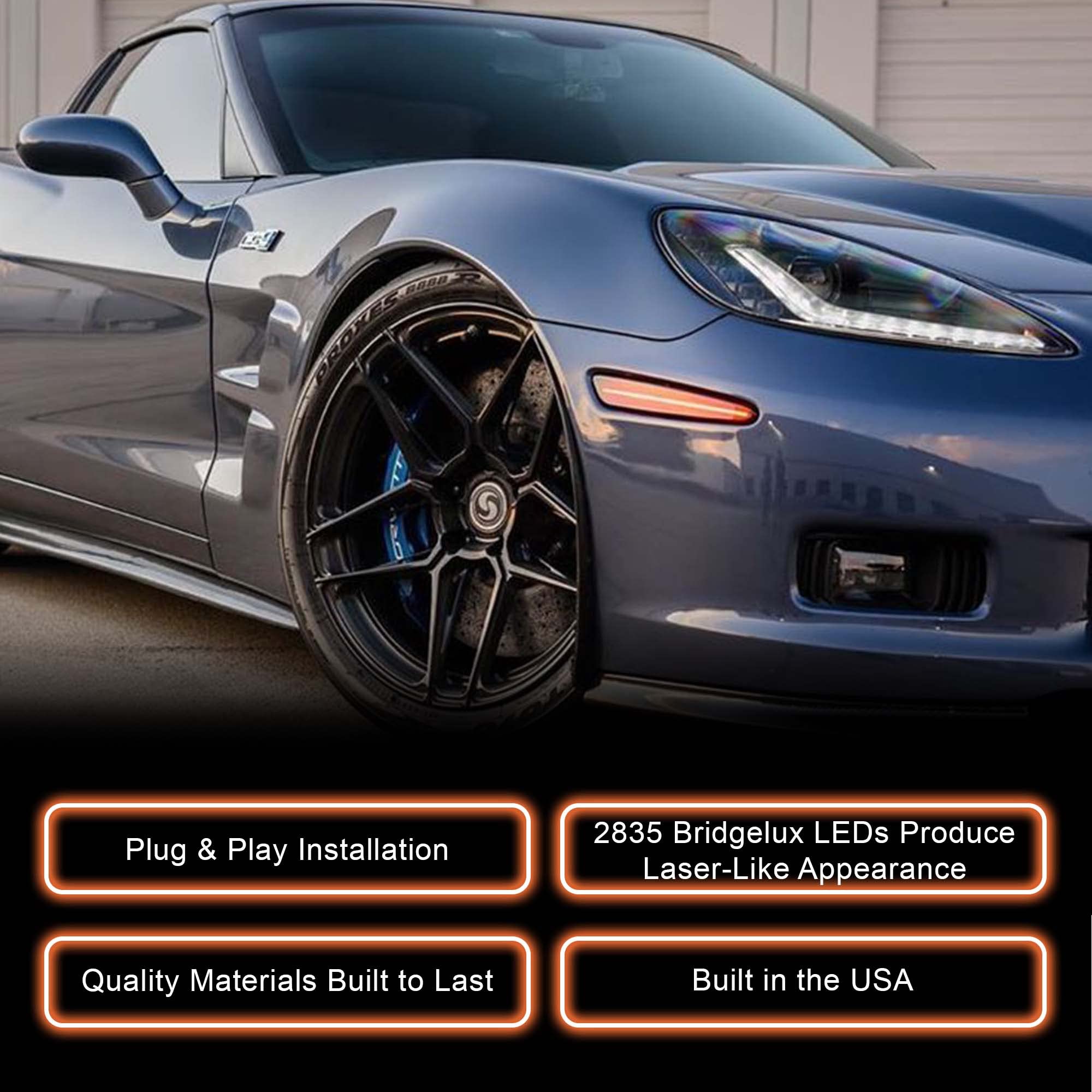 ORACLE LIGHTING LED Concept Sidemarker Set for 2005-2013 Chevy Corvette C6 | Clear SMD Side Markers (Part #3150-019) | Enhanced Visibility & Style for Night Driving & Car Shows