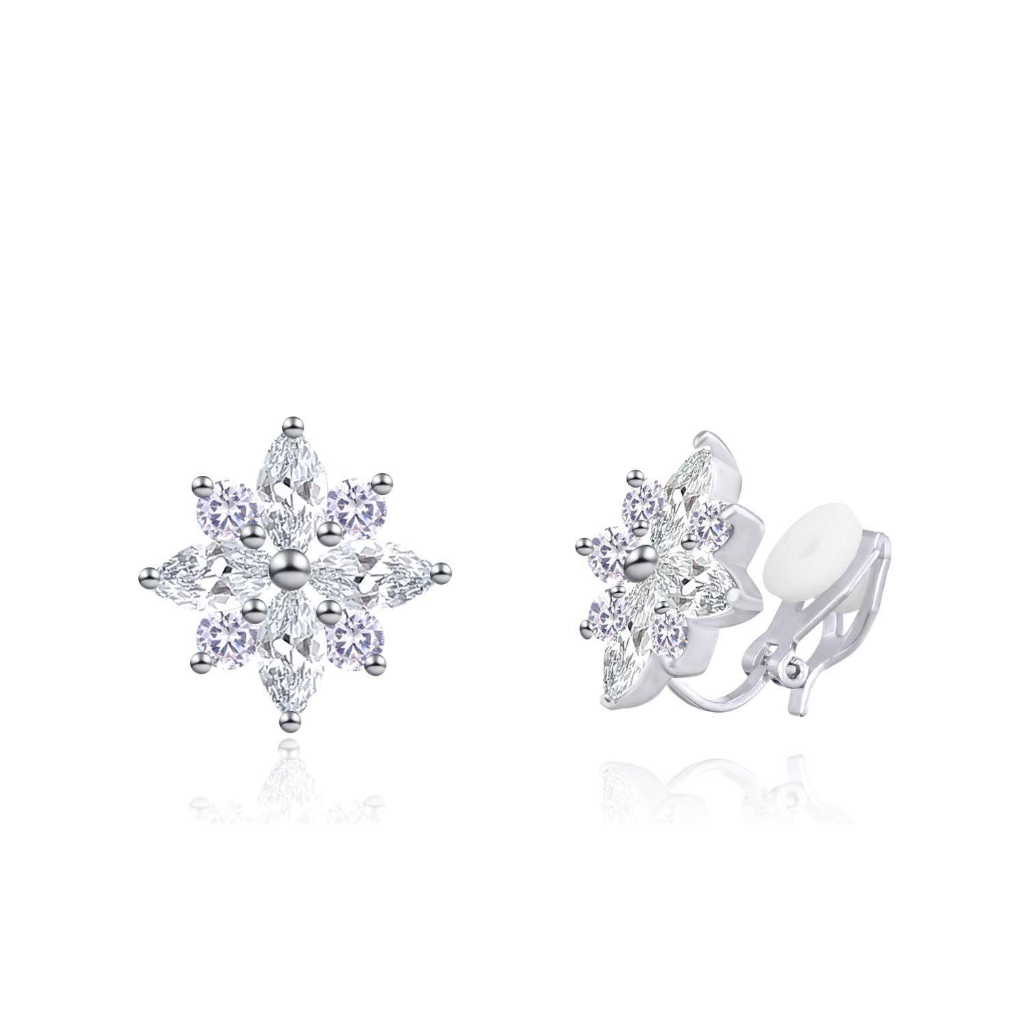 YOQUCOL Snowflake Clip-On Stud Earrings for Women - Cubic Zirconia Crystal Non-Pierced Earrings - Perfect for Christmas, Winter Parties & Holiday Gifts