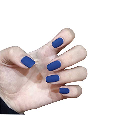 24-Piece Short Square Press On Nails Set - Blue Matte Acrylic False Nails with Full Cover Design for Women | Easy Manicure Art at Home | Perfect for Parties, Weddings & Daily Wear