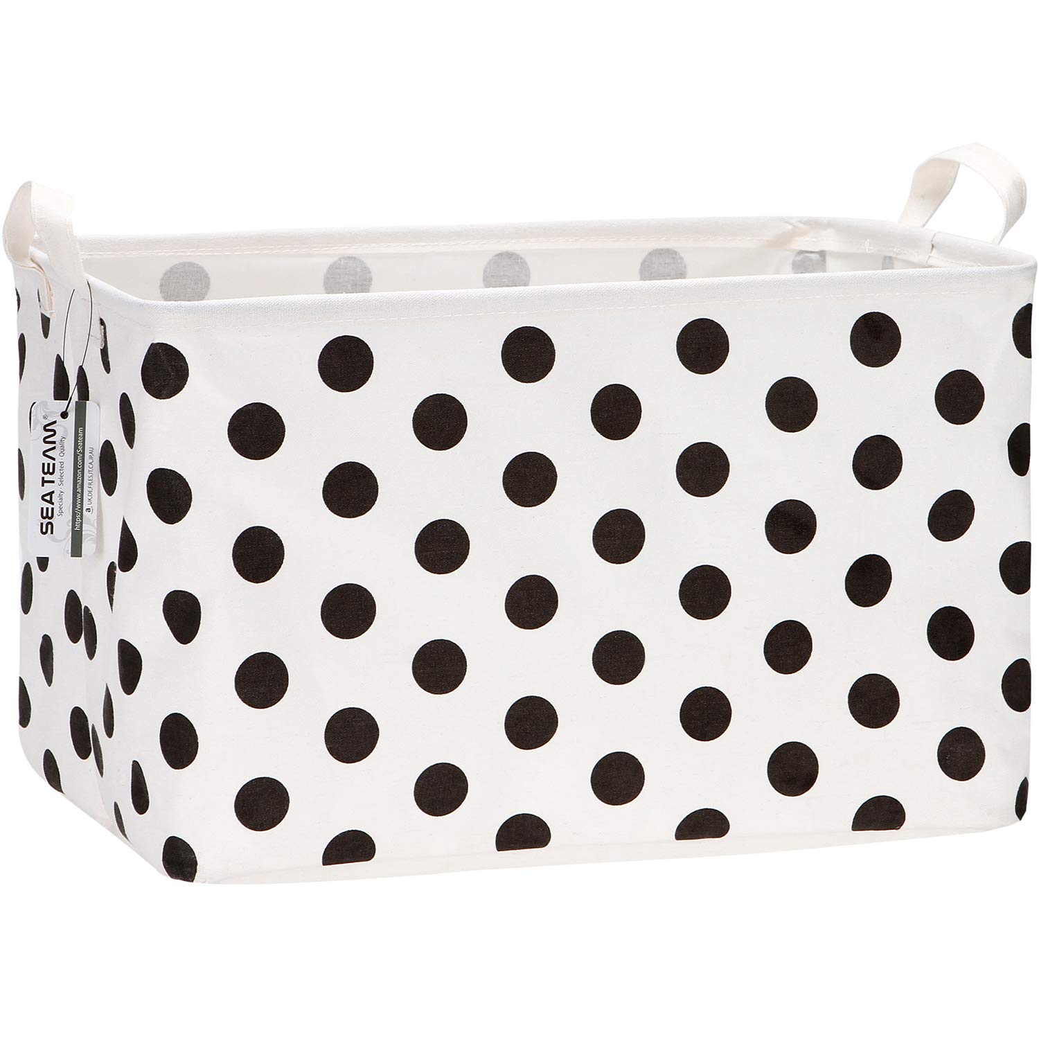 Collapsible Canvas Storage Basket with Handles - Waterproof Foldable Fabric Bin for Closet, Shelf & Home Organization - 16.5 x 11.8 x 9.8 Inches Black Dot Storage Box - Perfect for Bedroom, Bathroom & Kids Room Storage Solutions