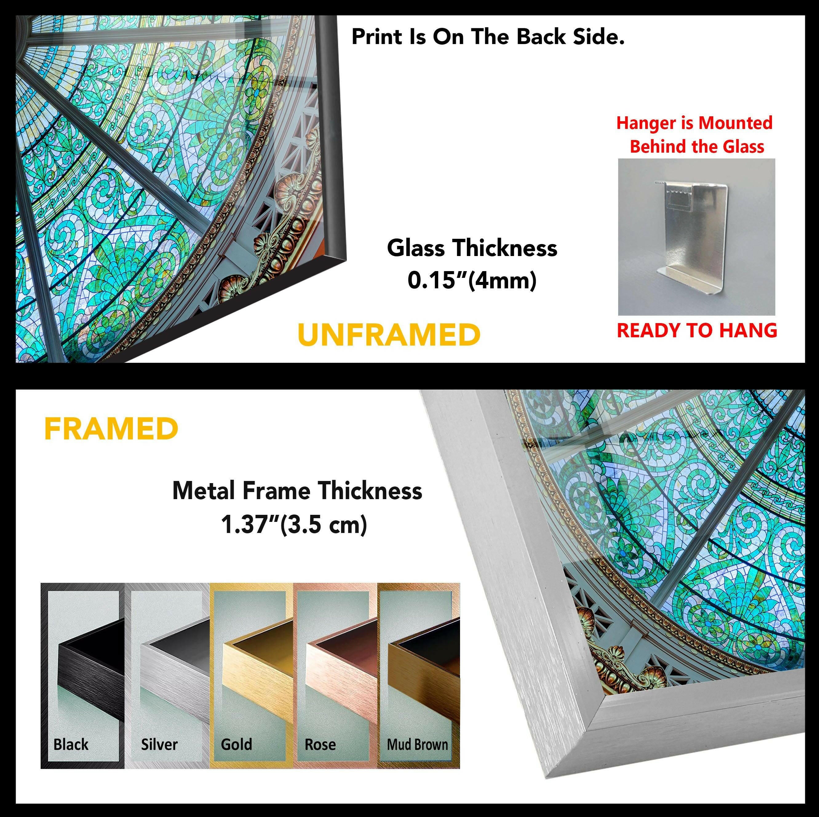 Stained Glass Blue Church Window Wall Art - Handmade Gothic Decor for Home, Office & Wedding Venue