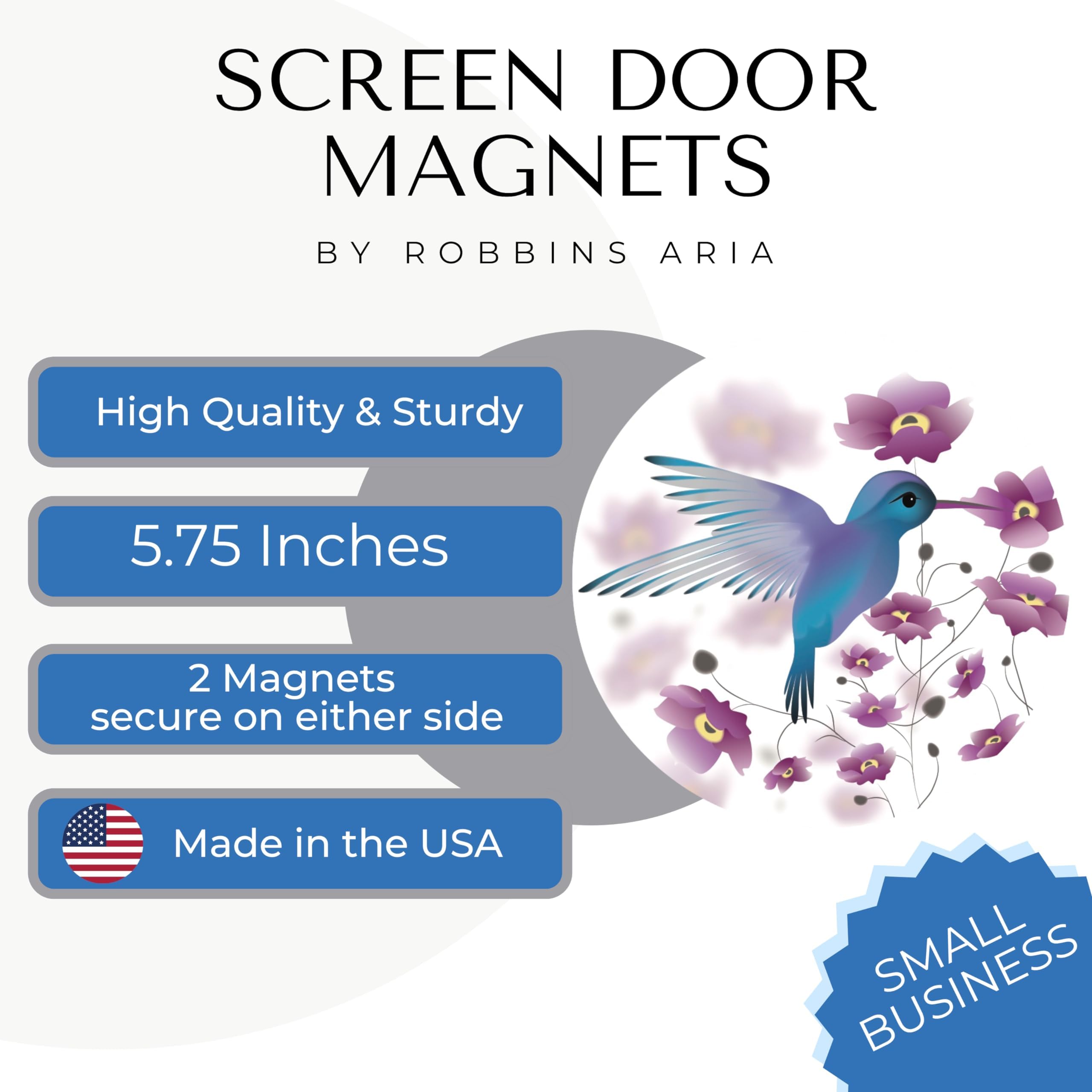 Robbins Aria Magnetic Screen Door with Twist-Lock Technology - Secure Pet & Child Safety - Hummingbird Design Home Decor for Patio, Porch, and Backyard